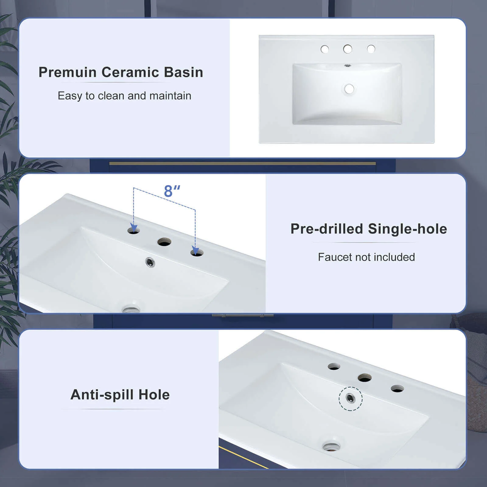 30'' Navy Blue Modern Freestanding Bathroom Vanity - Image 16