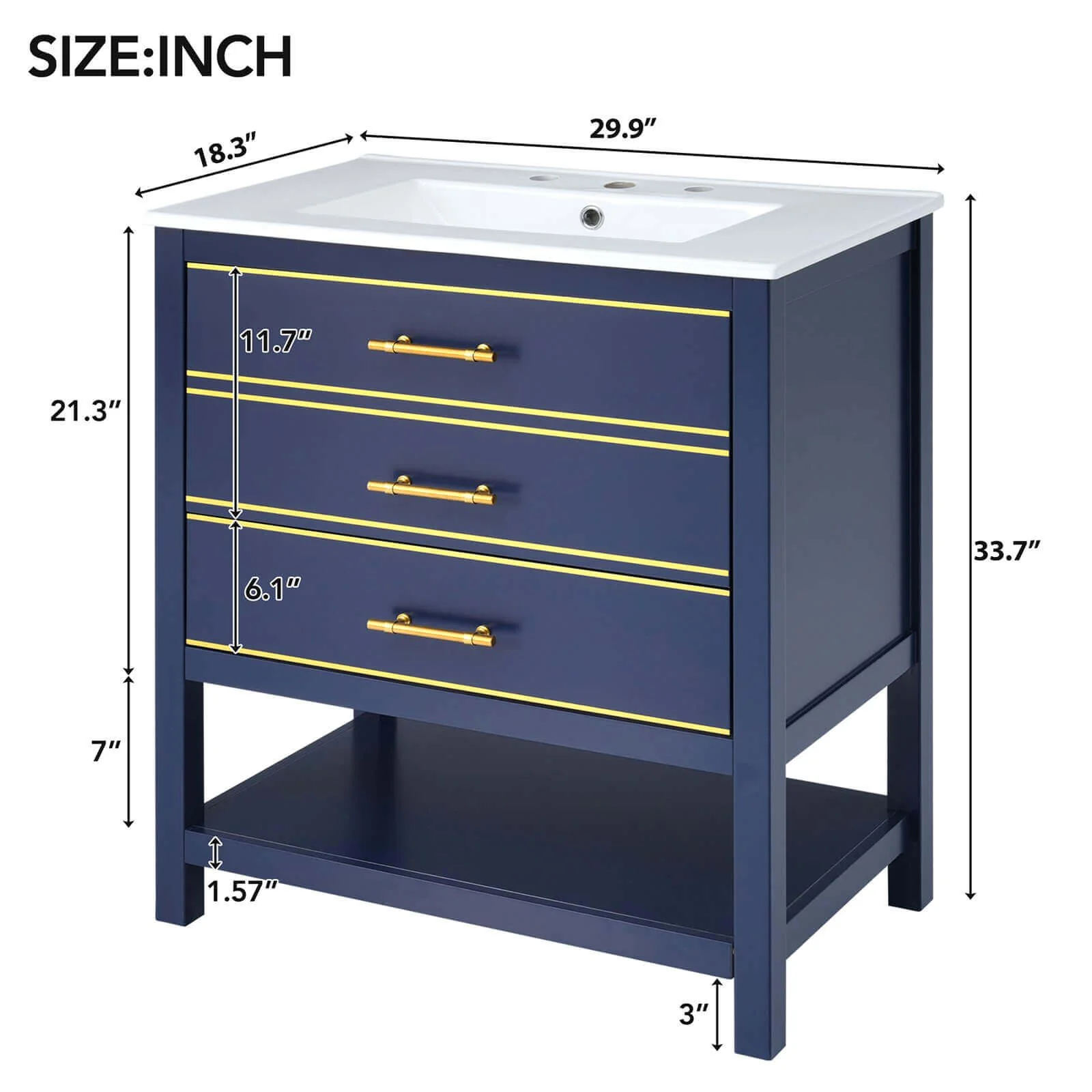 30'' Navy Blue Modern Freestanding Bathroom Vanity - Image 18