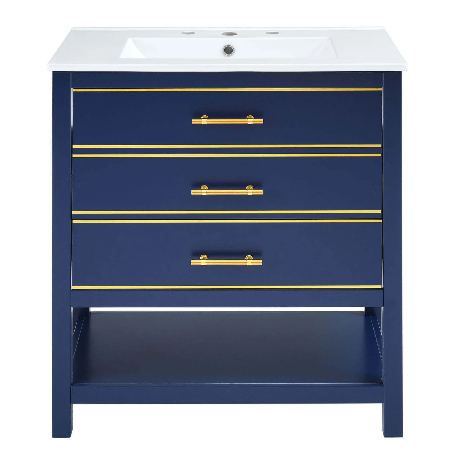 30'' Navy Blue Modern Freestanding Bathroom Vanity - Image 4