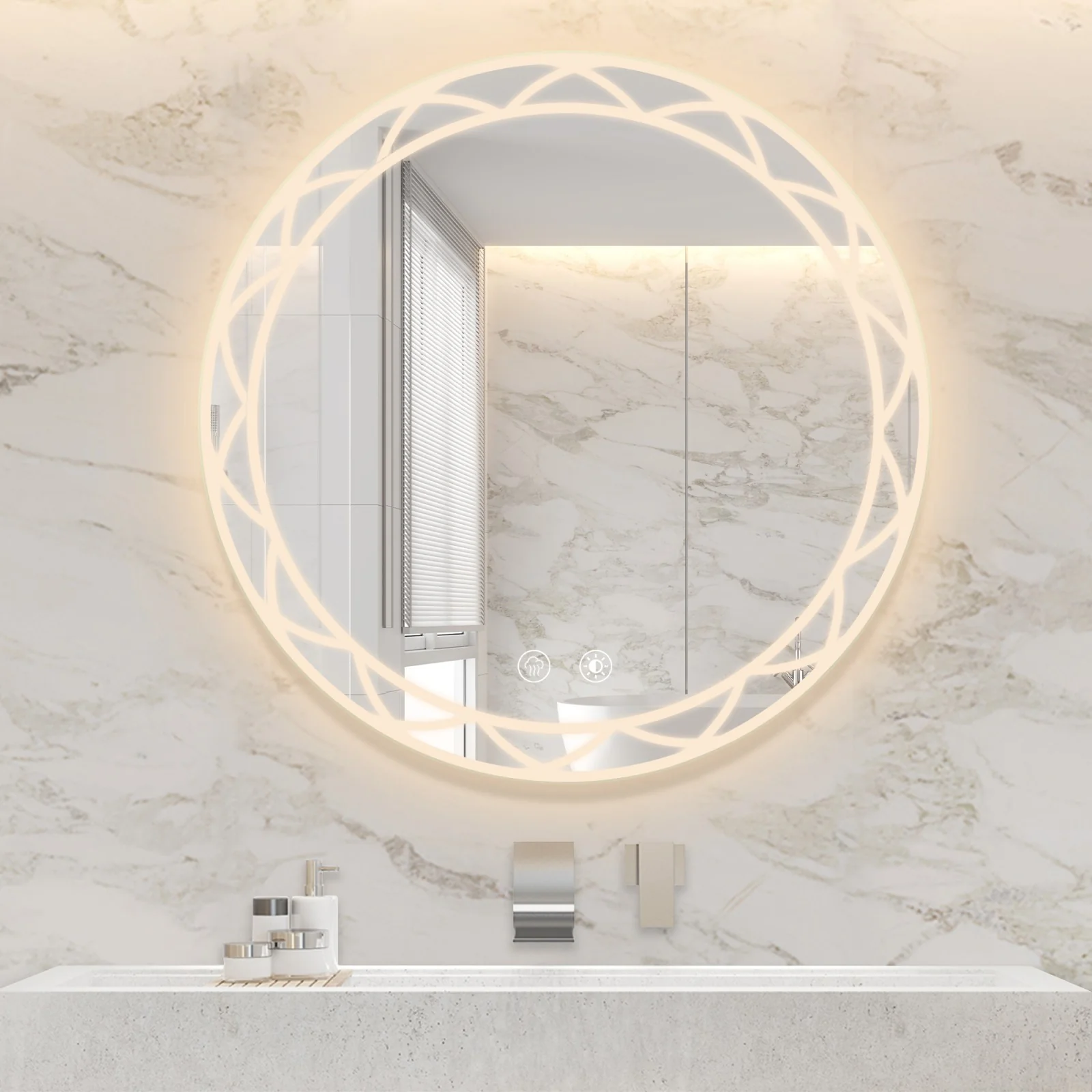 30" Round LED Bathroom Mirror with Adjustable Color Temperatures and Anti-Fog Feature - Image 2
