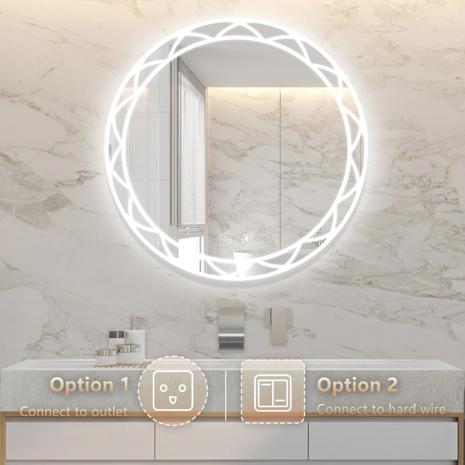 30" Round LED Bathroom Mirror with Adjustable Color Temperatures and Anti-Fog Feature - Image 7