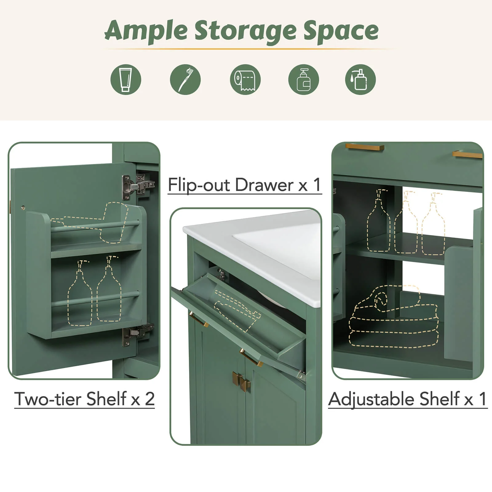 30" Green Bathroom Vanity with Undermount Single Sink - Image 5