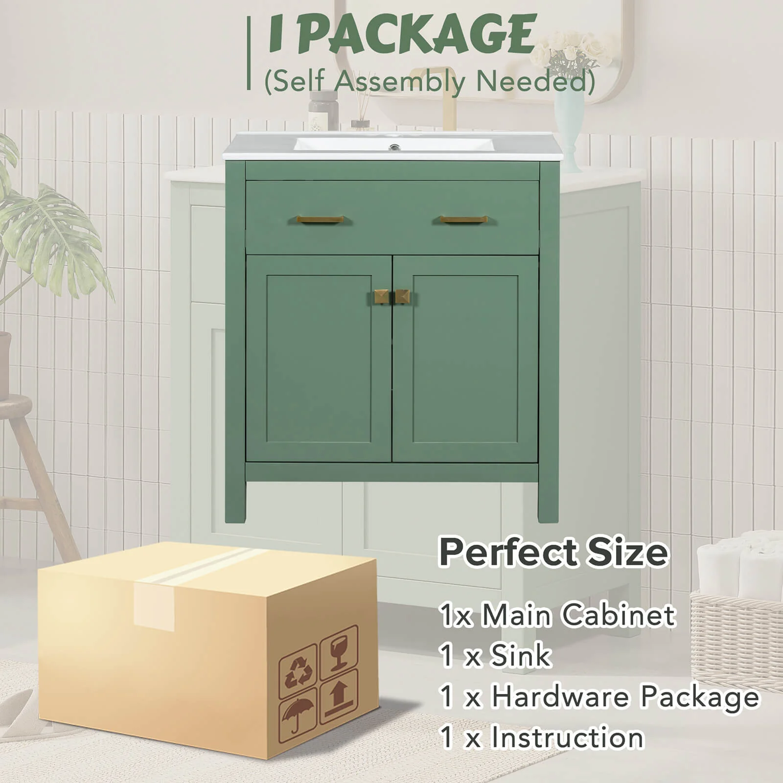 30" Green Bathroom Vanity with Undermount Single Sink - Image 7