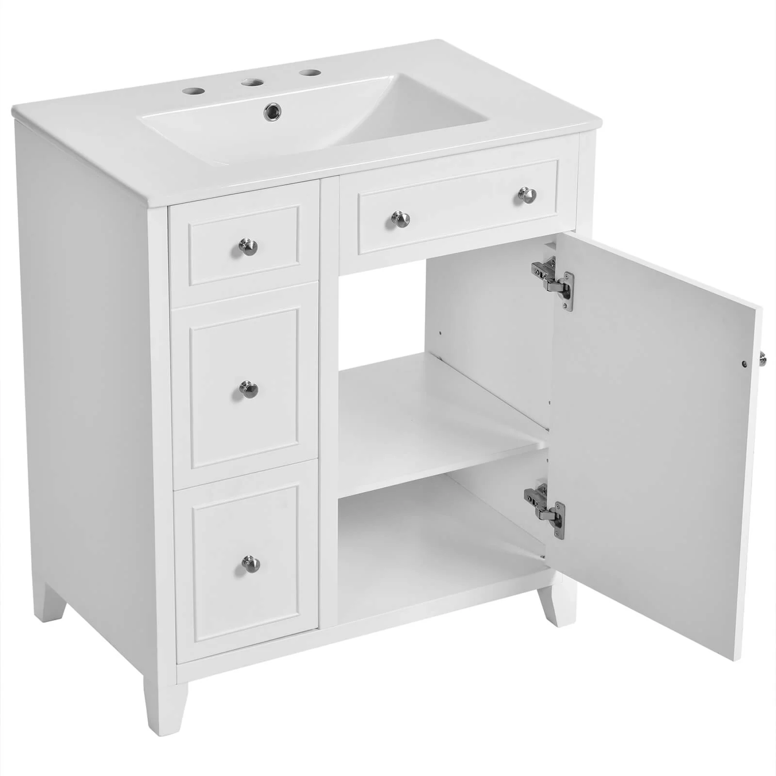 30" White Bathroom Vanity with 2 Left-Side Drawers - Image 13