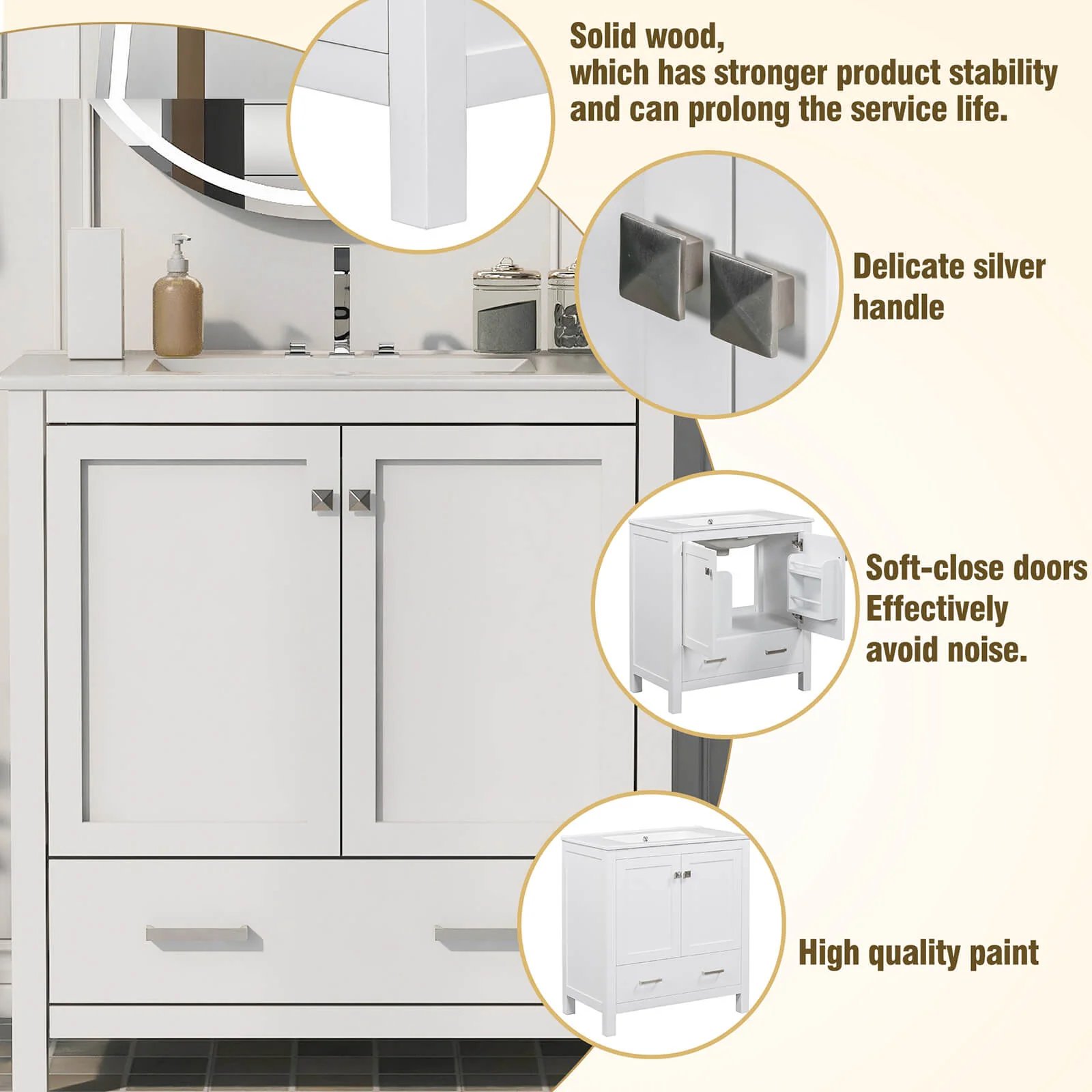 30'' White Bathroom Vanity with Built-In Shelf - Image 14