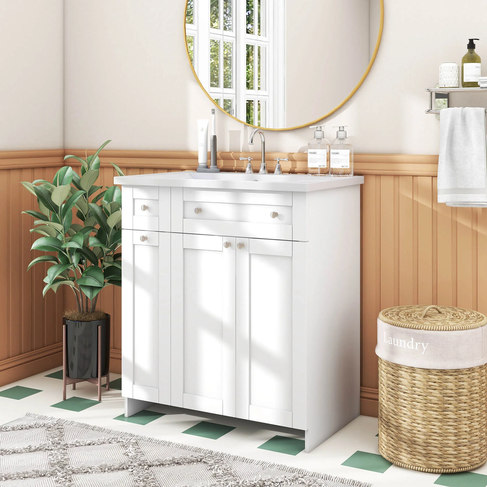 30" White Bathroom Vanity with Soft-Close Doors - Image 2