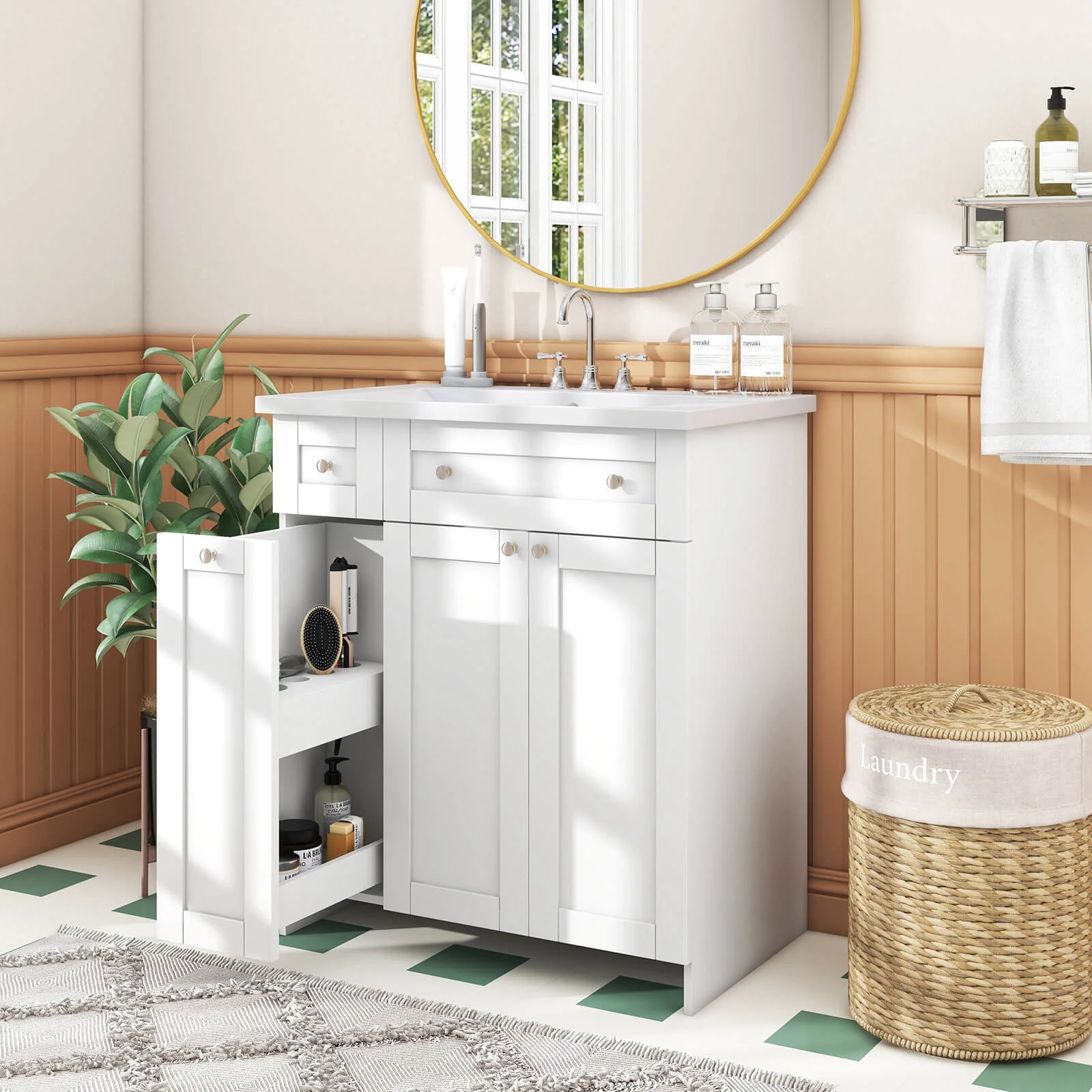 30" White Bathroom Vanity with Soft-Close Doors - Image 3