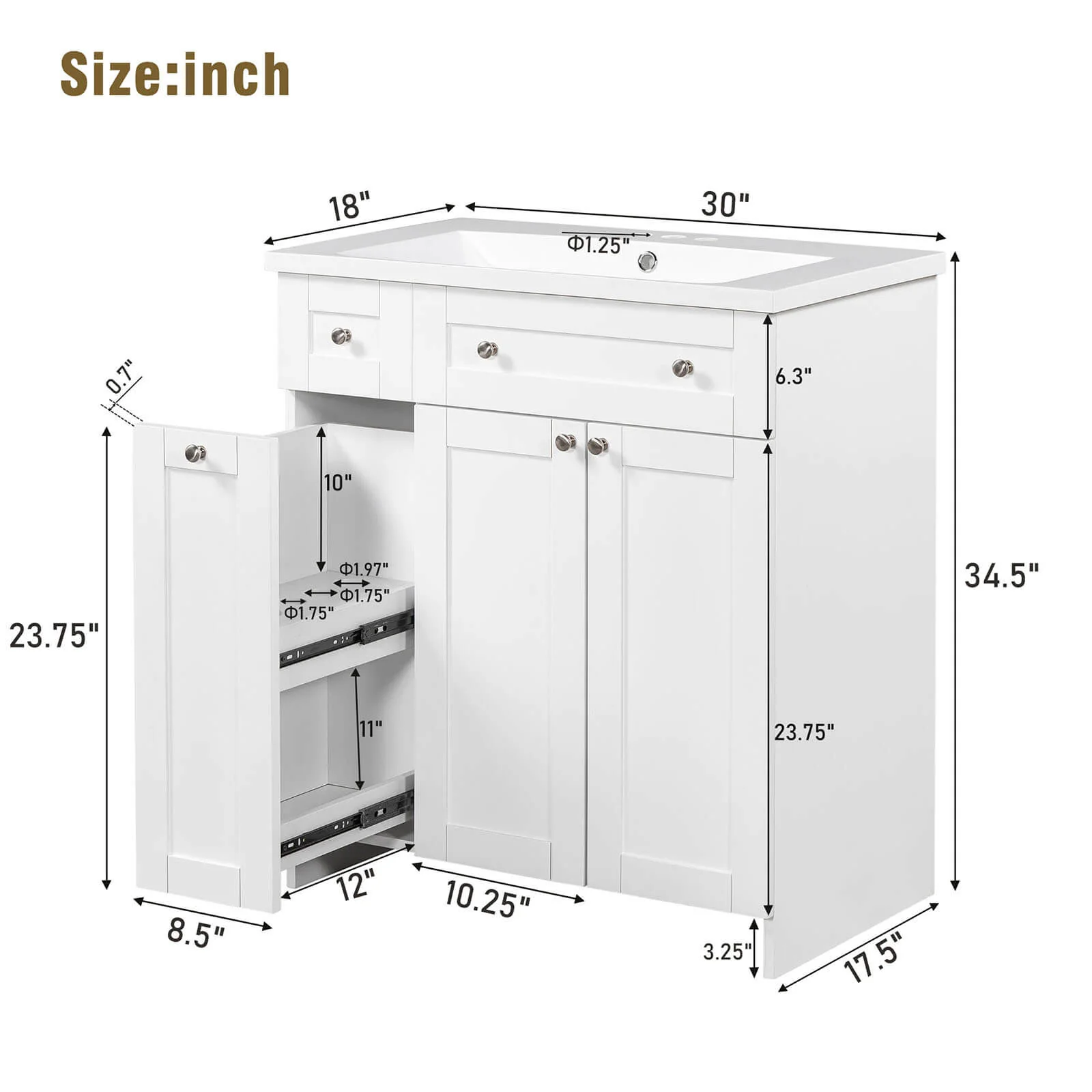 30" White Bathroom Vanity with Soft-Close Doors - Image 8