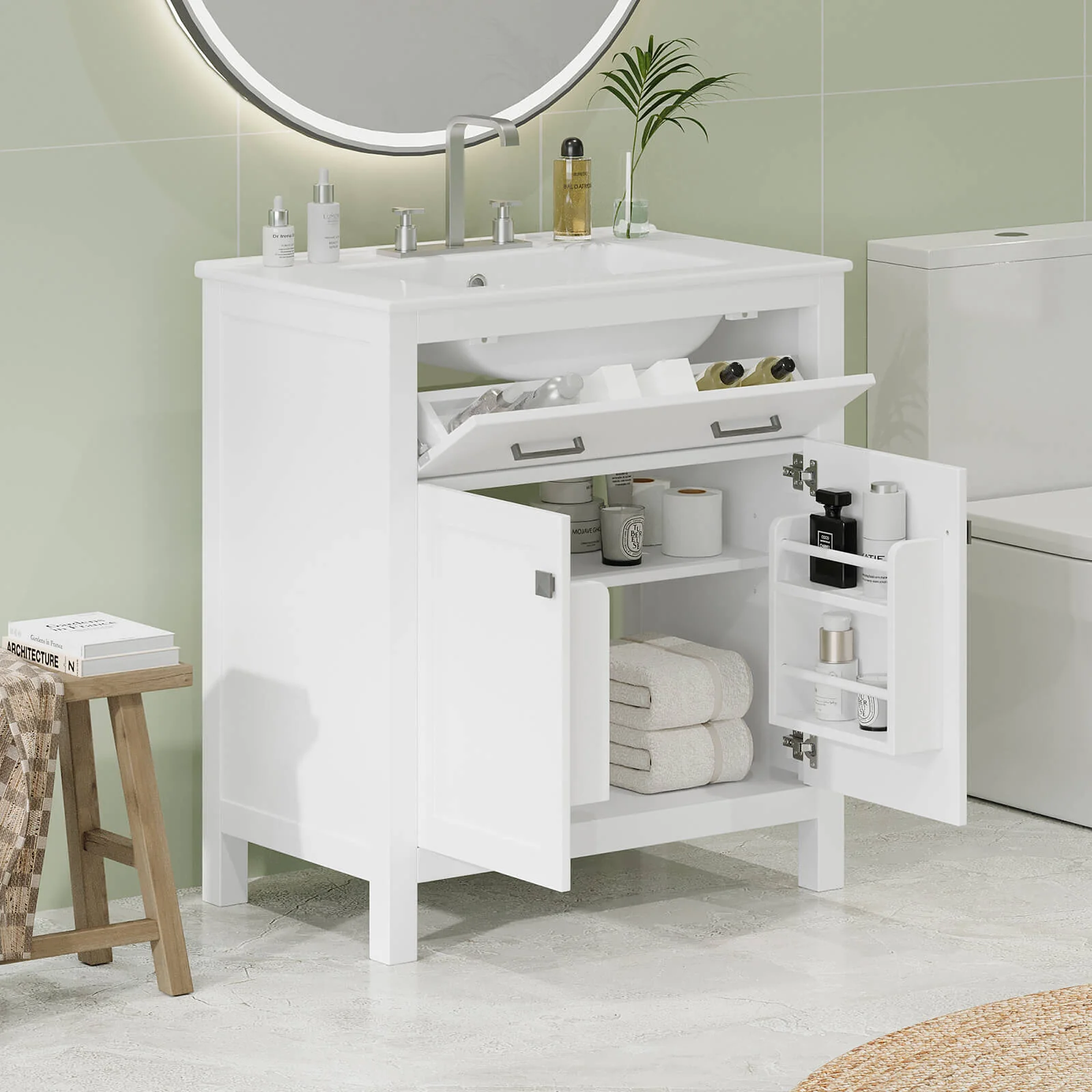 30" White Bathroom Vanity with Undermount Single Sink - Image 3