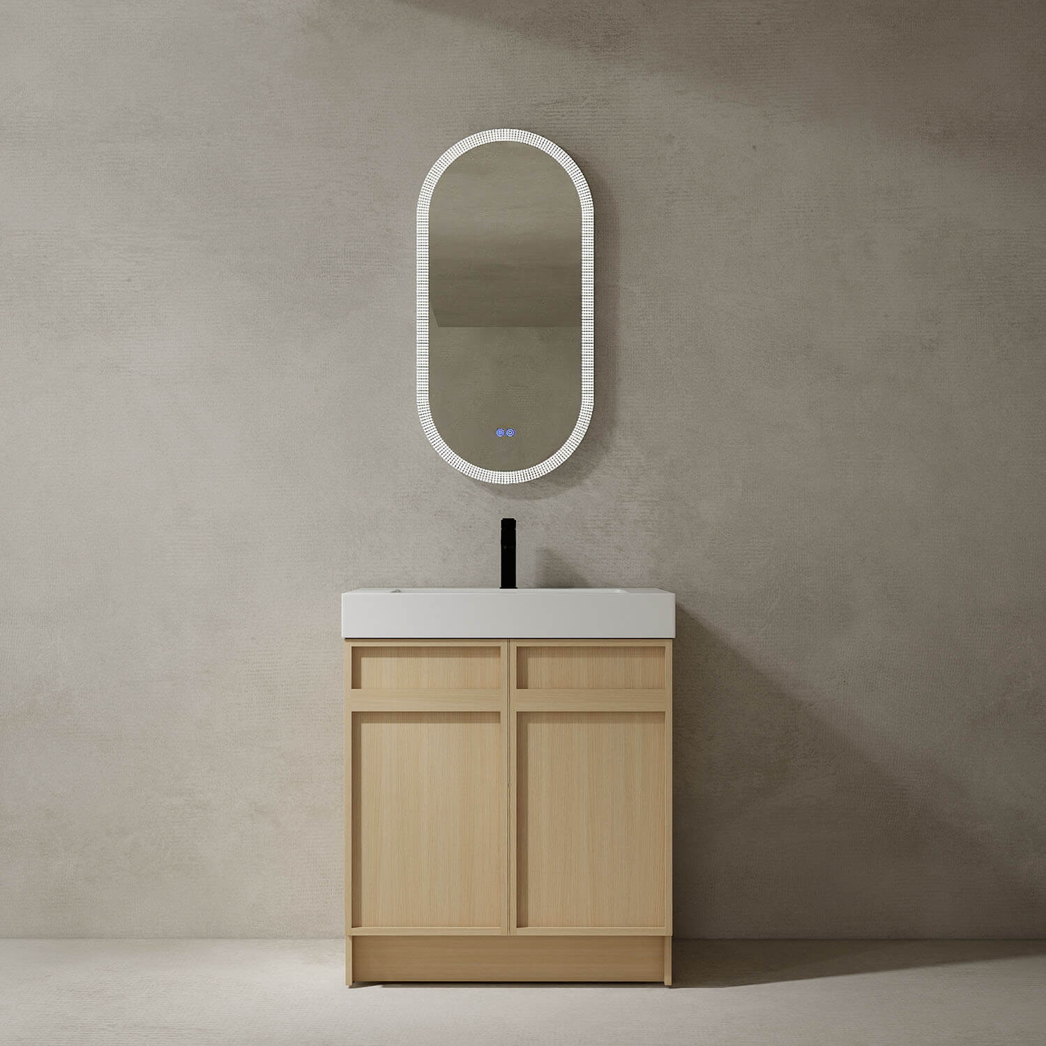 30" White Oak Bathroom Vanity with Resin Sink and Soft Close Cabinet Doors