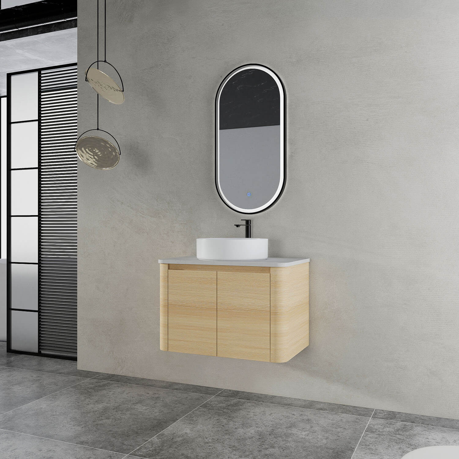30" White Oak Bathroom Vanity with White Ceramic Vessel Sink - Image 2