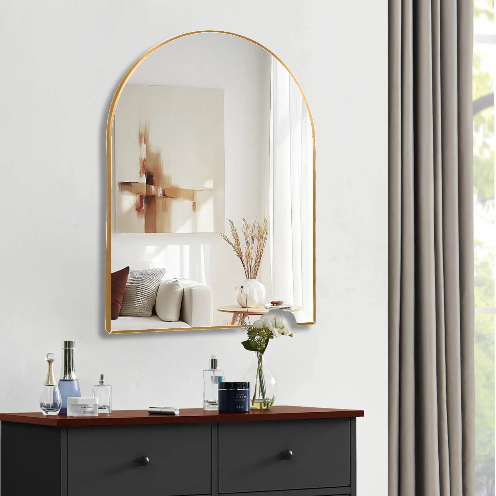 30"x40" Arched Mirror with Gold Metal Frame - Image 7