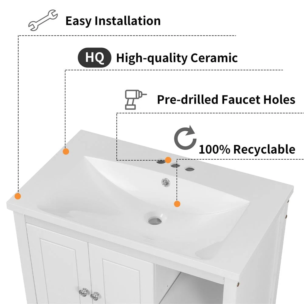 Giving Tree 30" Single Bathroom Vanity Top with White Basin, 3-Faucet Holes, Ceramic - Image 5
