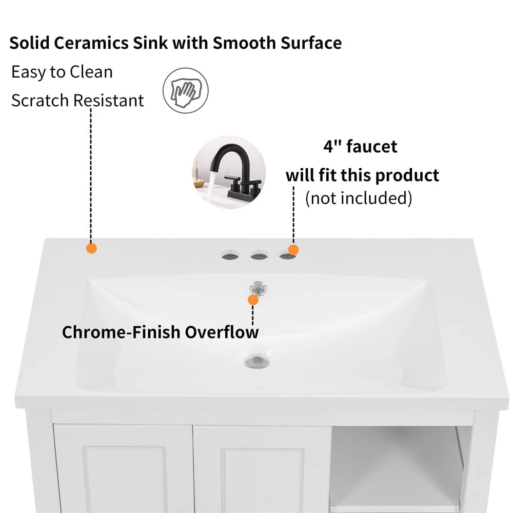 Giving Tree 30" Single Bathroom Vanity Top with White Basin, 3-Faucet Holes, Ceramic - Image 7