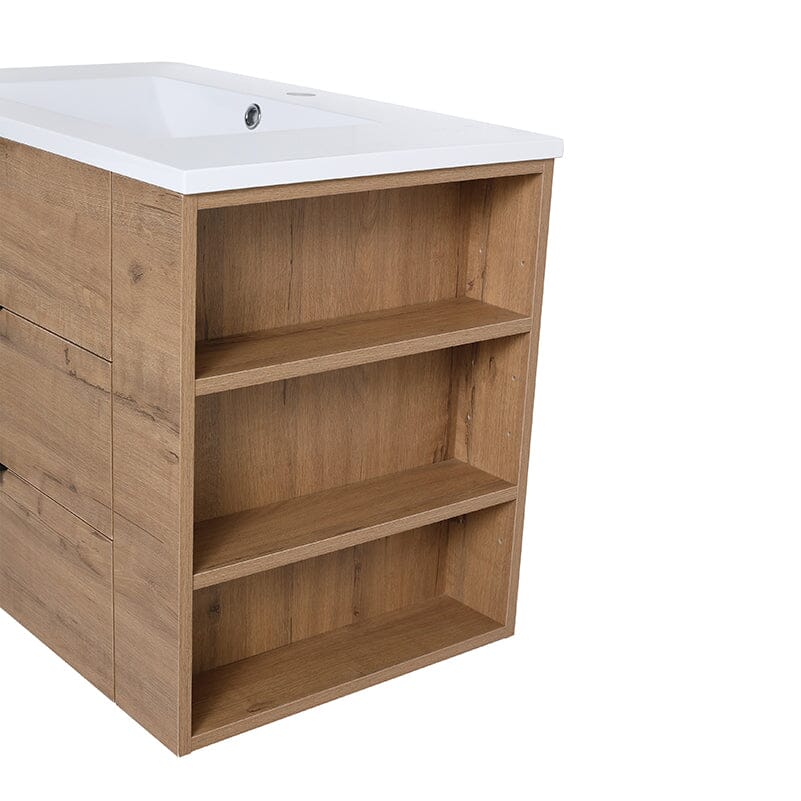 30'' Wall-Mounted Bathroom Vanity White Resin Basin Top with Right Shelves - Image 7