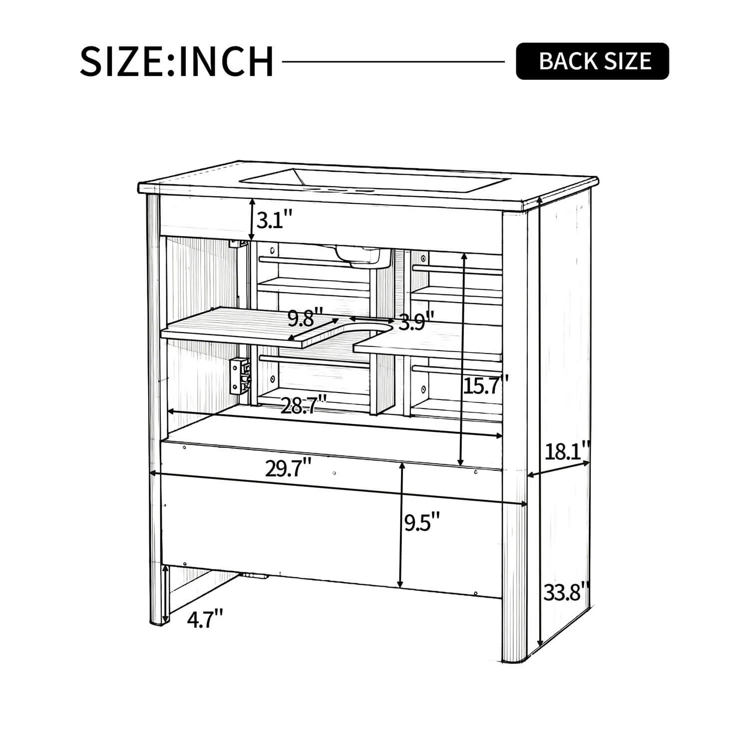 30" White Oak Freestanding Storage Bathroom Vanity with Ceramic Sink - Image 12