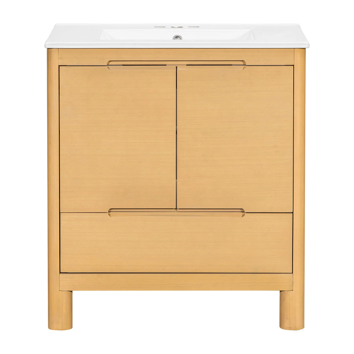 30" White Oak Freestanding Storage Bathroom Vanity with Ceramic Sink - Image 7