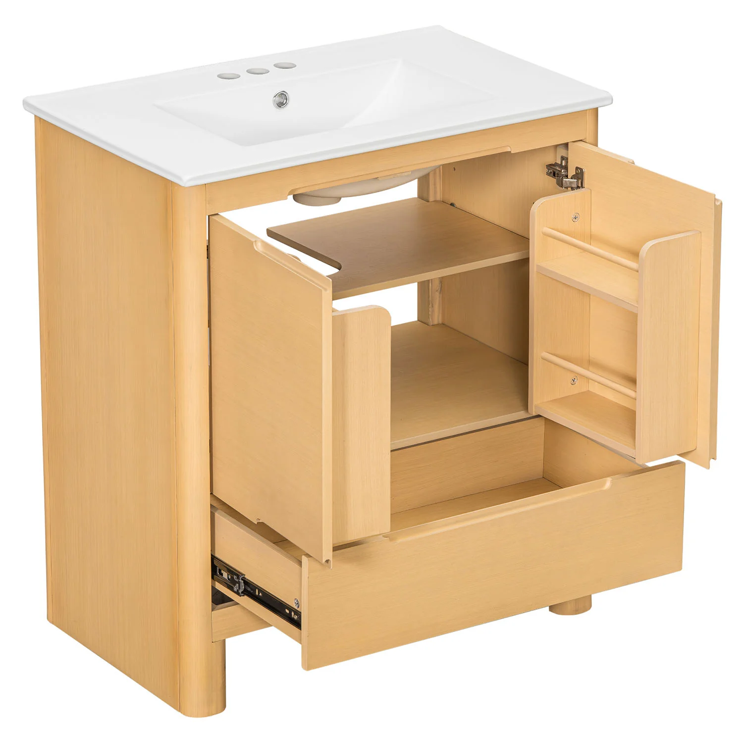 30" White Oak Freestanding Storage Bathroom Vanity with Ceramic Sink - Image 8