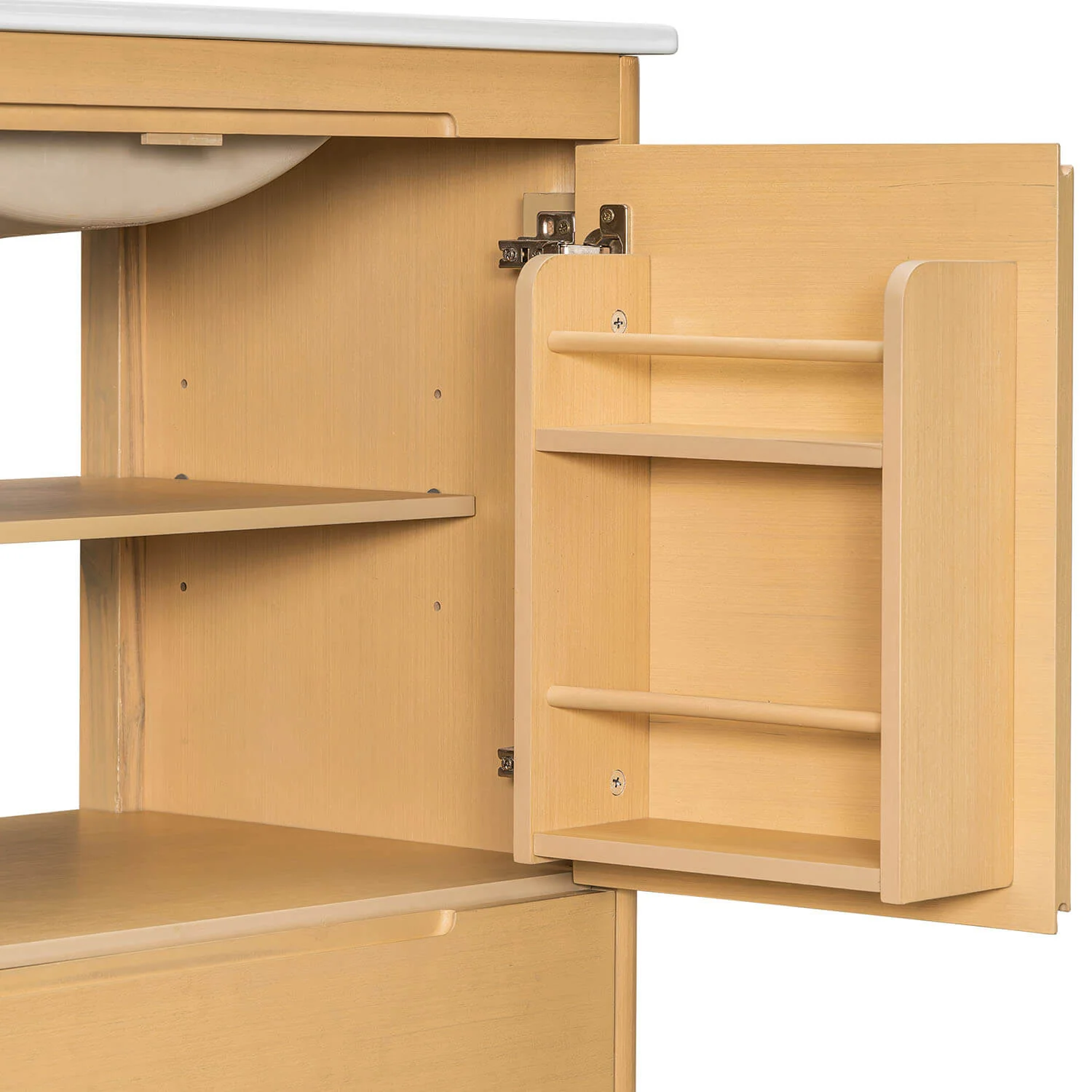 30" White Oak Freestanding Storage Bathroom Vanity with Ceramic Sink - Image 9