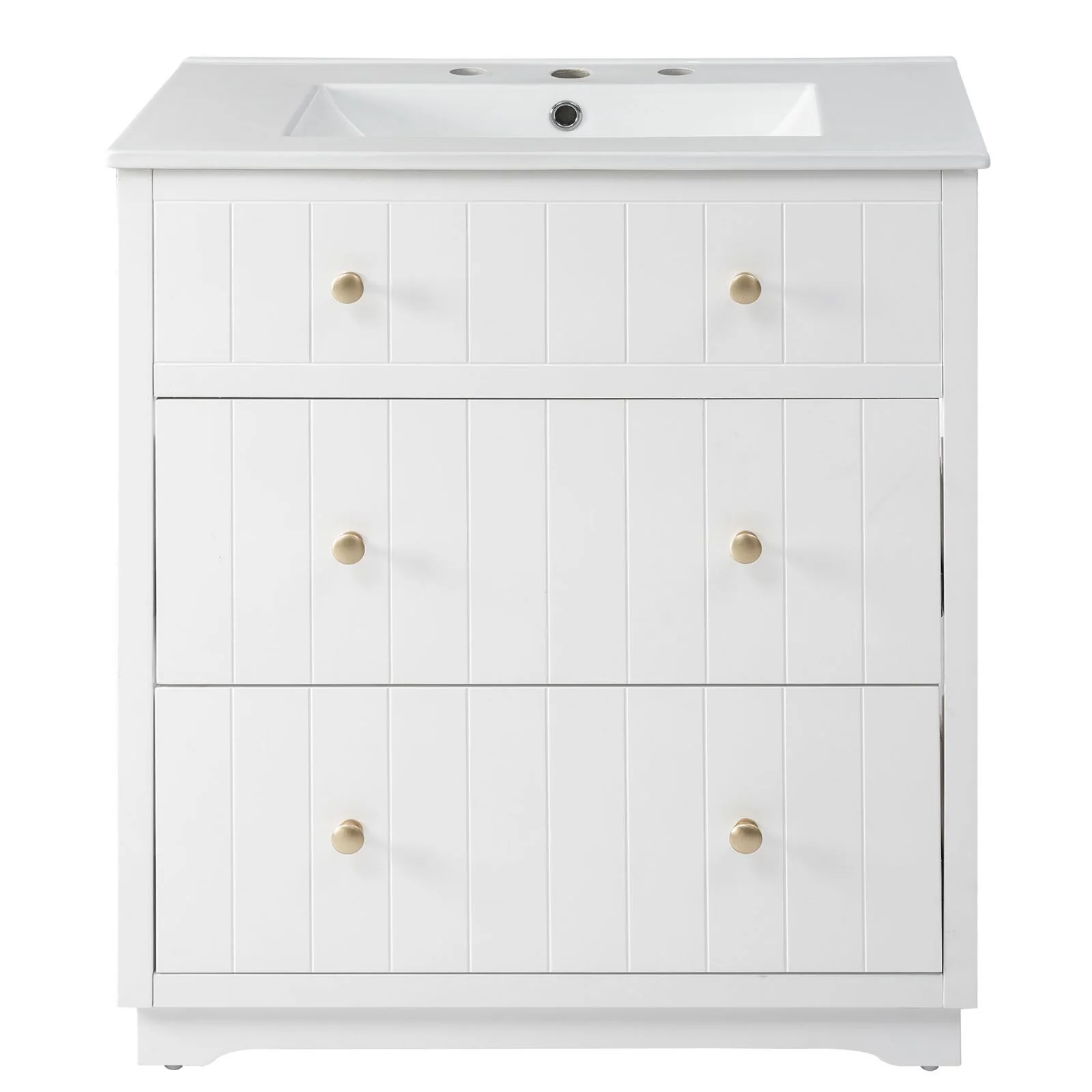 30" Sleek Modern White Bathroom Vanity Cabinet with Dual Drawers, Optional Sink & Solid Wood Base - Image 11