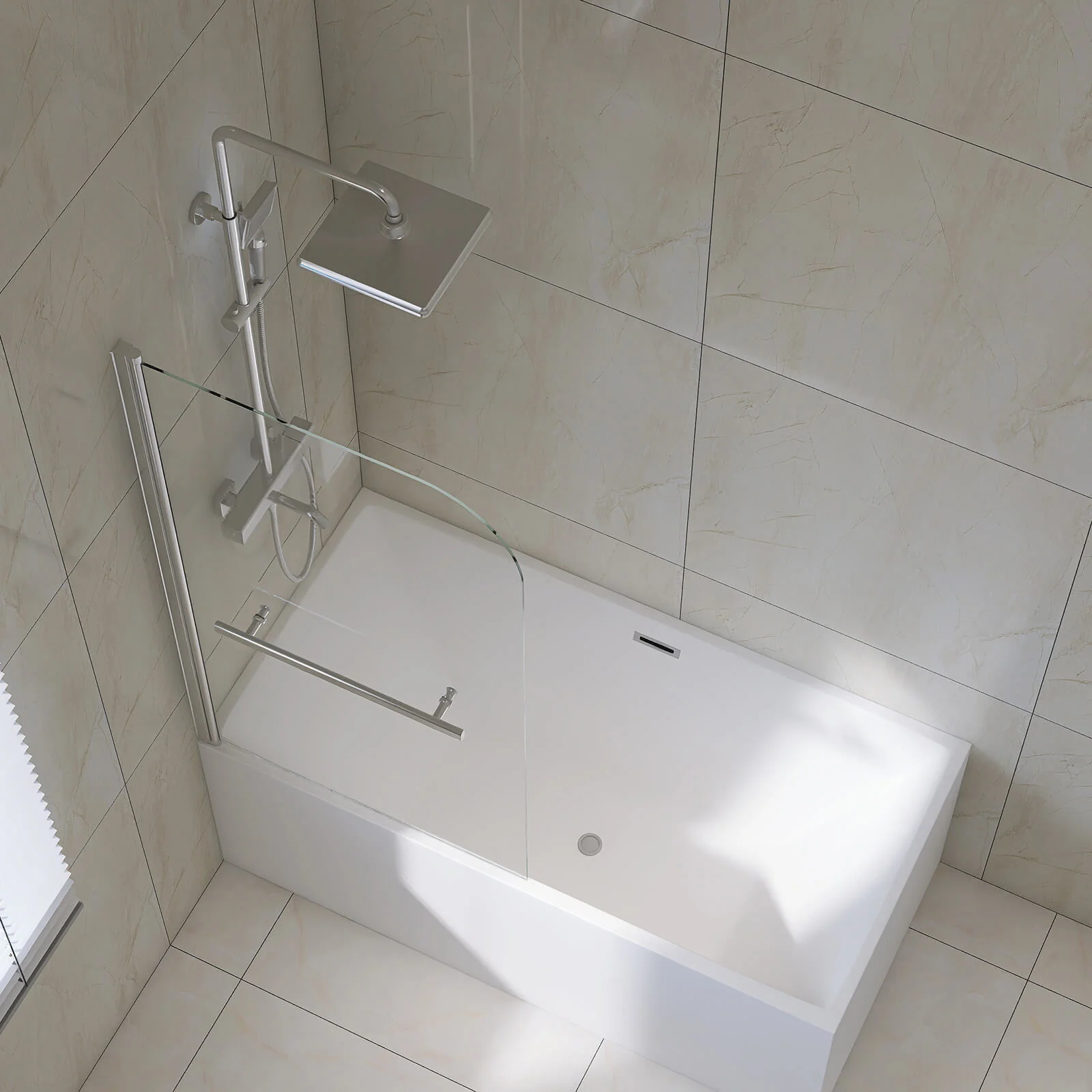 31" x 55" Bathtub Shower Screen Door with Towel Bar - Image 5
