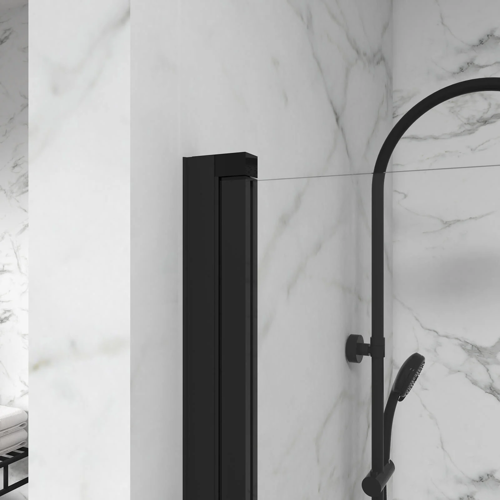 31" x 55" Black Semi-Frameless Bathtub Screen with 180° Pivot - Image 3