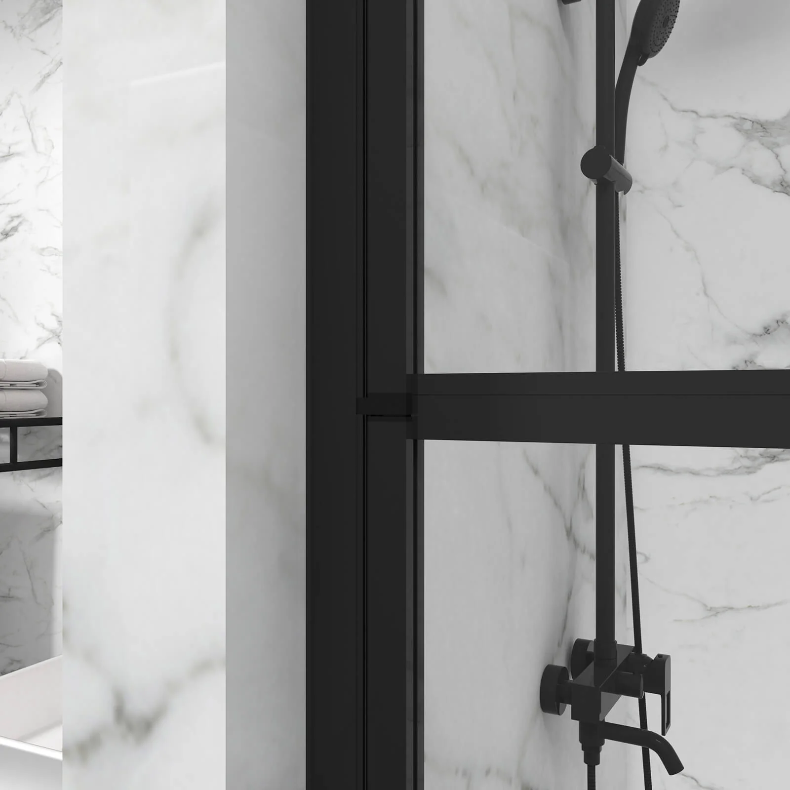 31" x 55" Black Semi-Frameless Bathtub Screen with 180° Pivot - Image 4