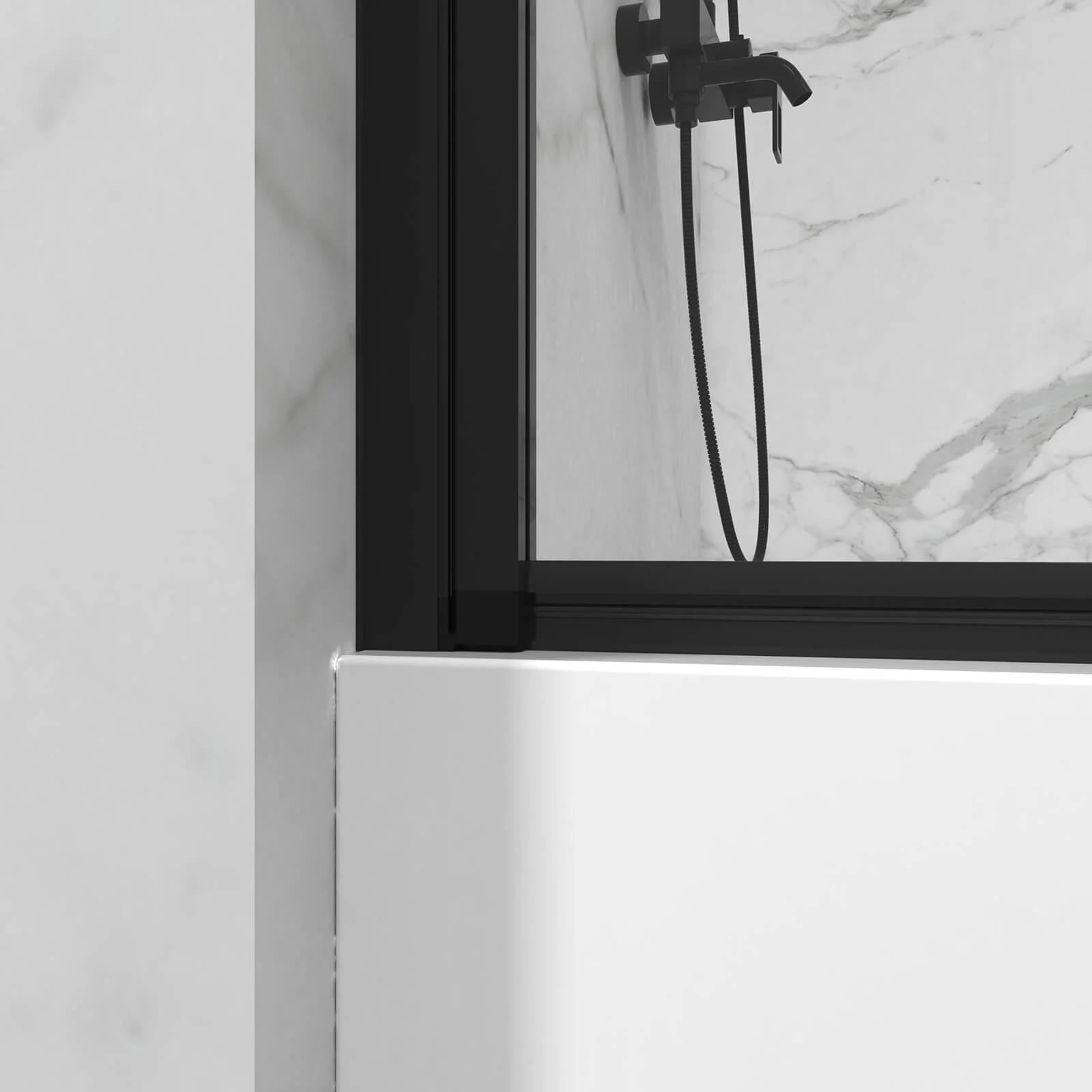 31" x 55" Black Semi-Frameless Bathtub Screen with 180° Pivot - Image 5