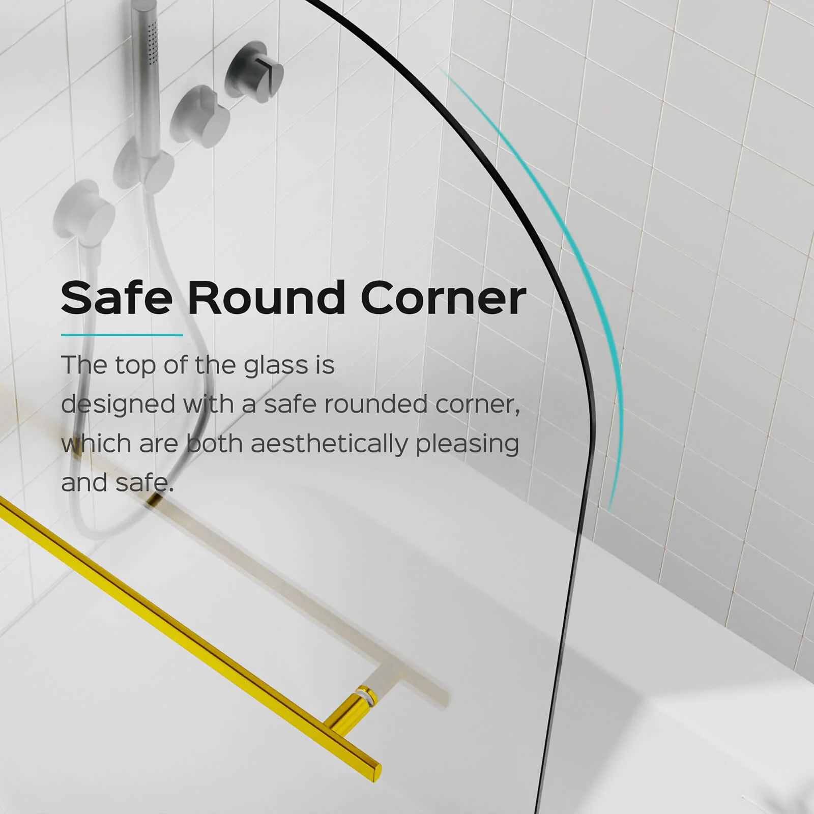 31" x 55" Brushed Gold SGCC Safety Glass Bathtub Screen - Image 3