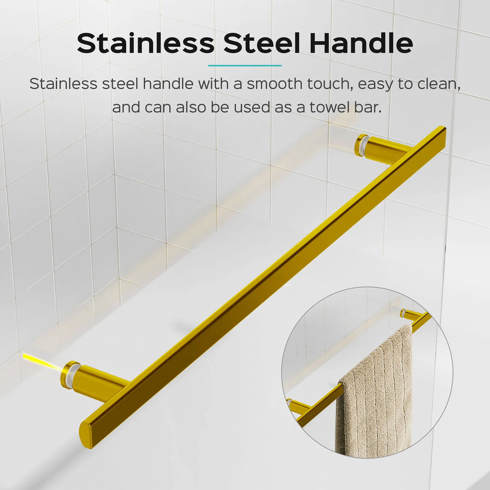 31" x 55" Brushed Gold SGCC Safety Glass Bathtub Screen - Image 6