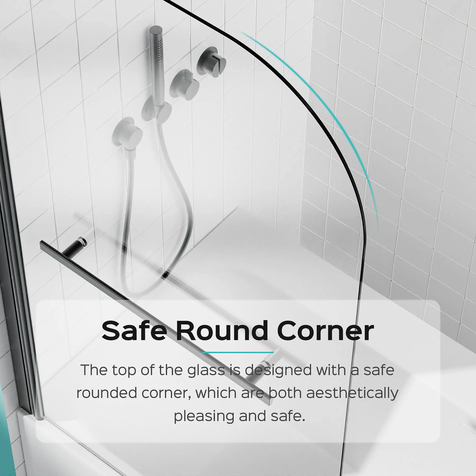 31" x 55" Matte Black SGCC Safety Glass Bathtub Screen - Image 4