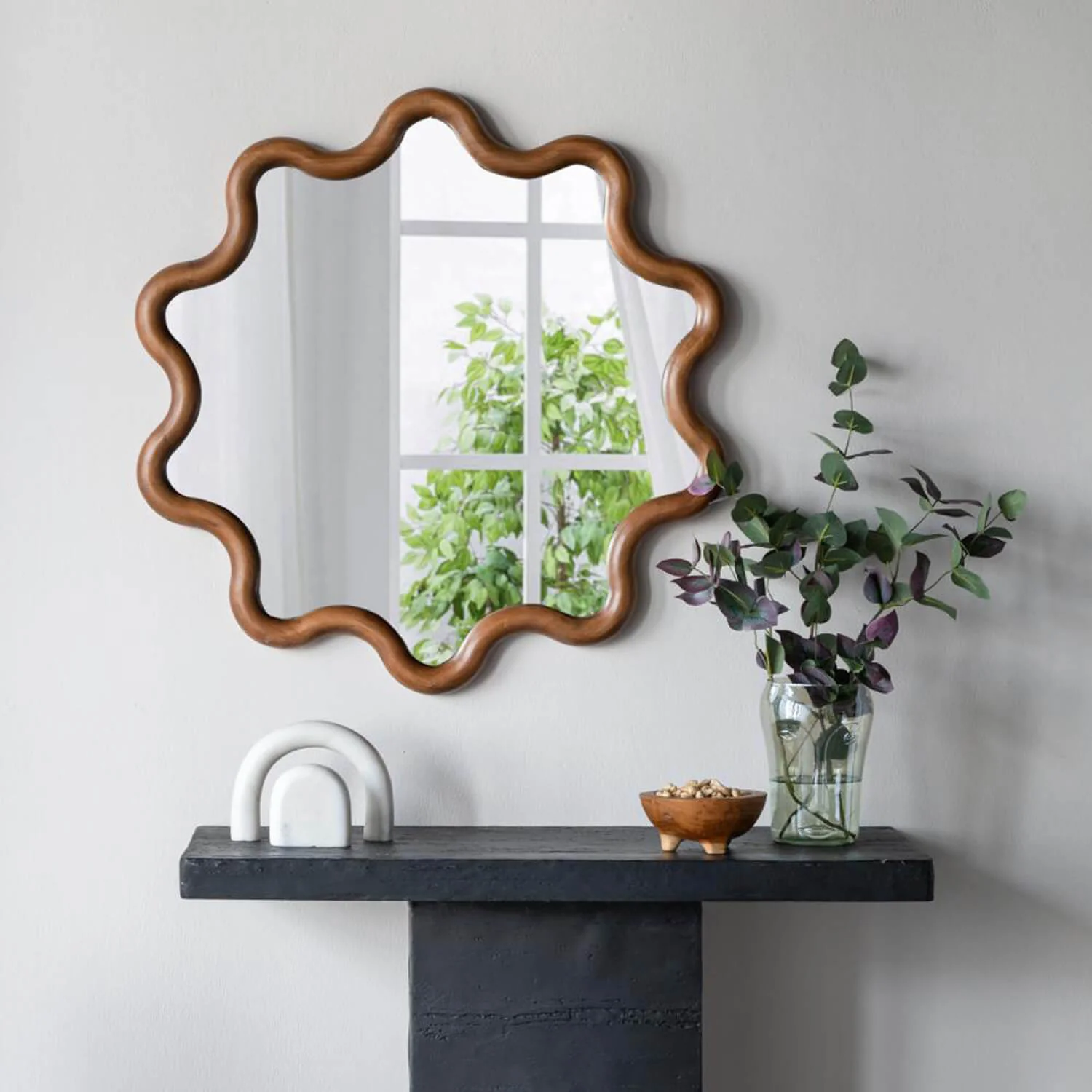 31"x30" Unique Wooden Accent Mirror for Living Room, Bedroom & Entryway