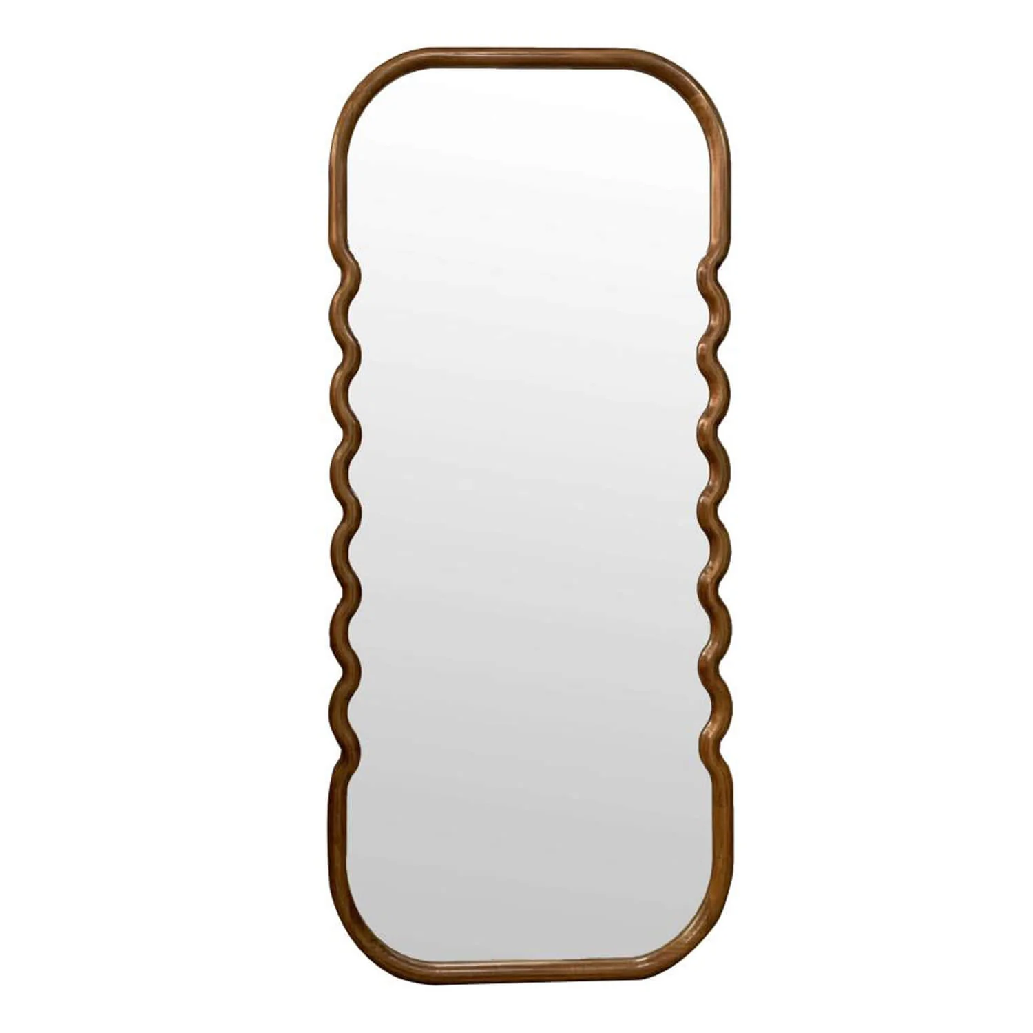 31"x74" Oversized Wooden Floor Mirror with Unique Curved Brown Frame - Image 3