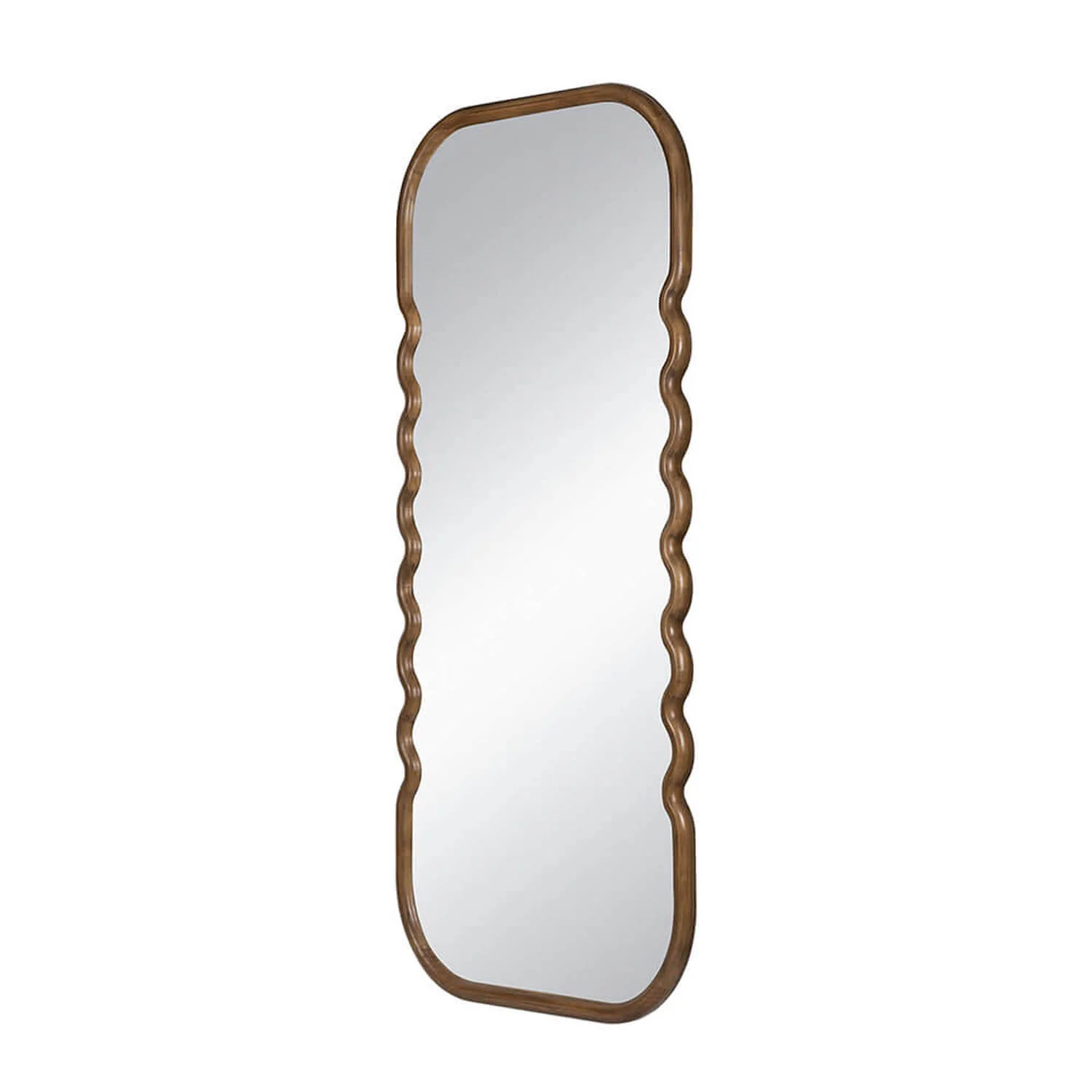 31"x74" Oversized Wooden Floor Mirror with Unique Curved Brown Frame - Image 5