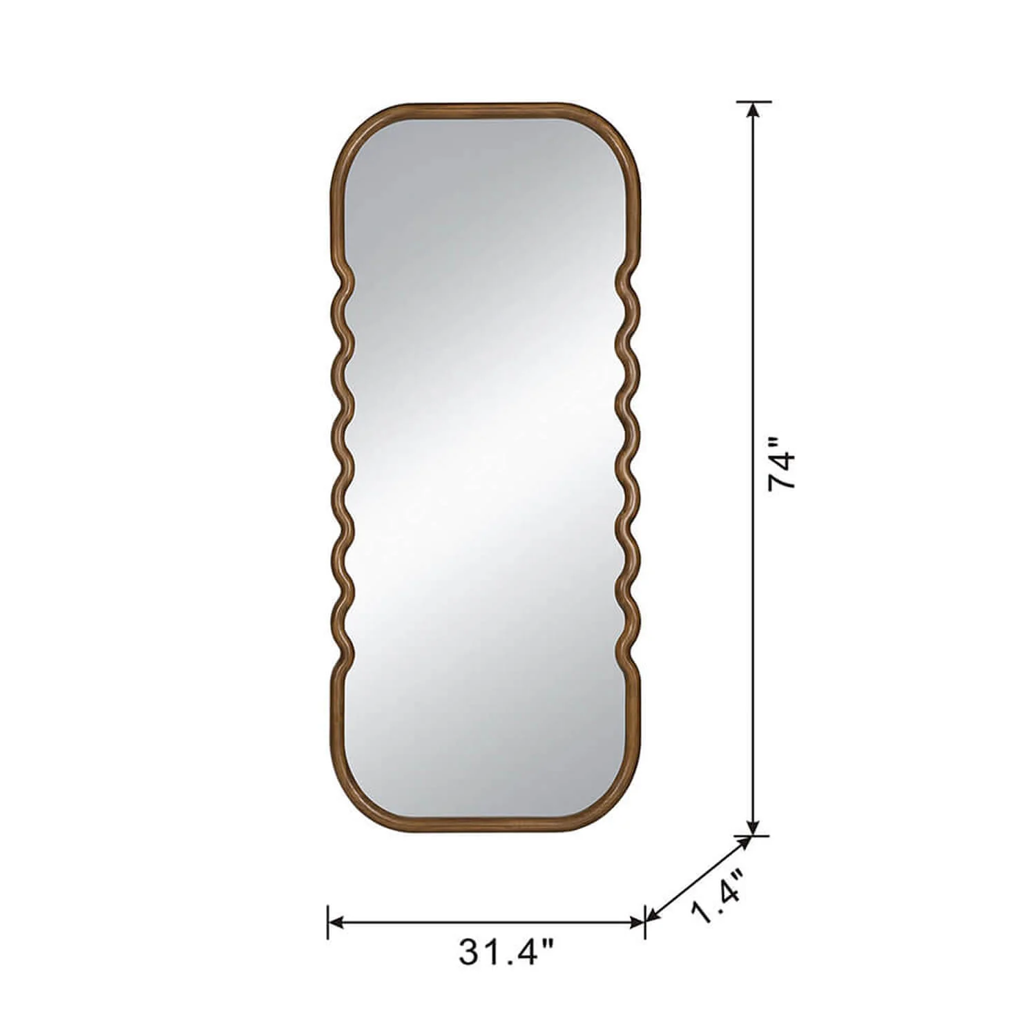 31"x74" Oversized Wooden Floor Mirror with Unique Curved Brown Frame - Image 6