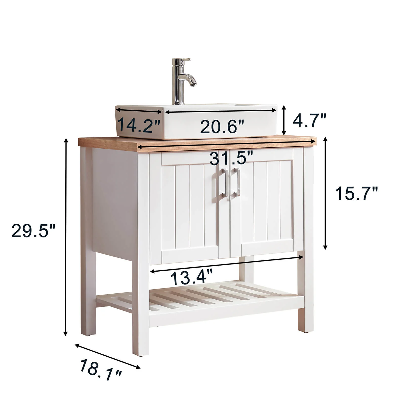 32" Solid Wood Structure Freestanding Bathroom Vanity with Open Bottom - Image 11
