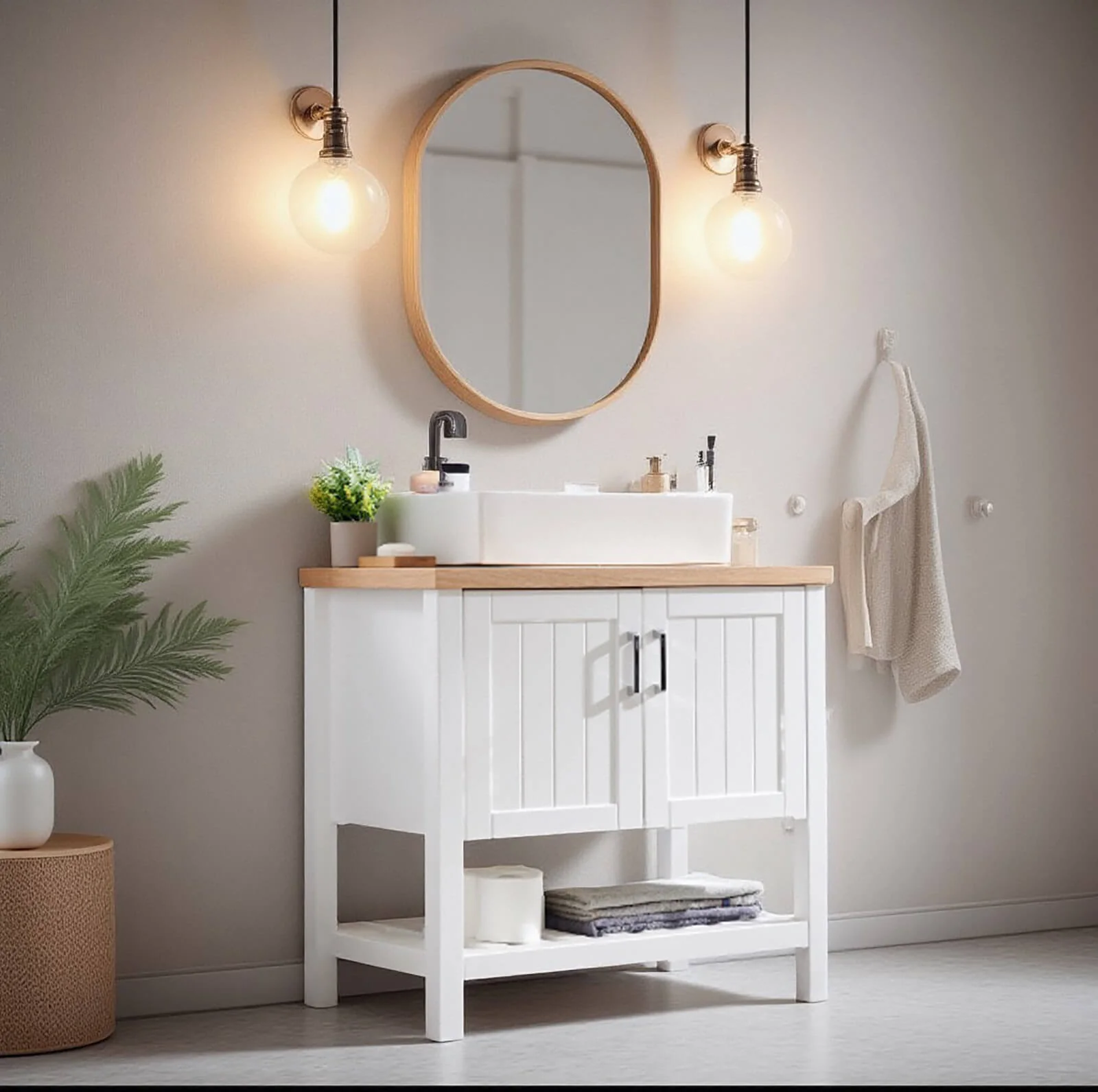 32" Solid Wood Structure Freestanding Bathroom Vanity with Open Bottom - Image 5