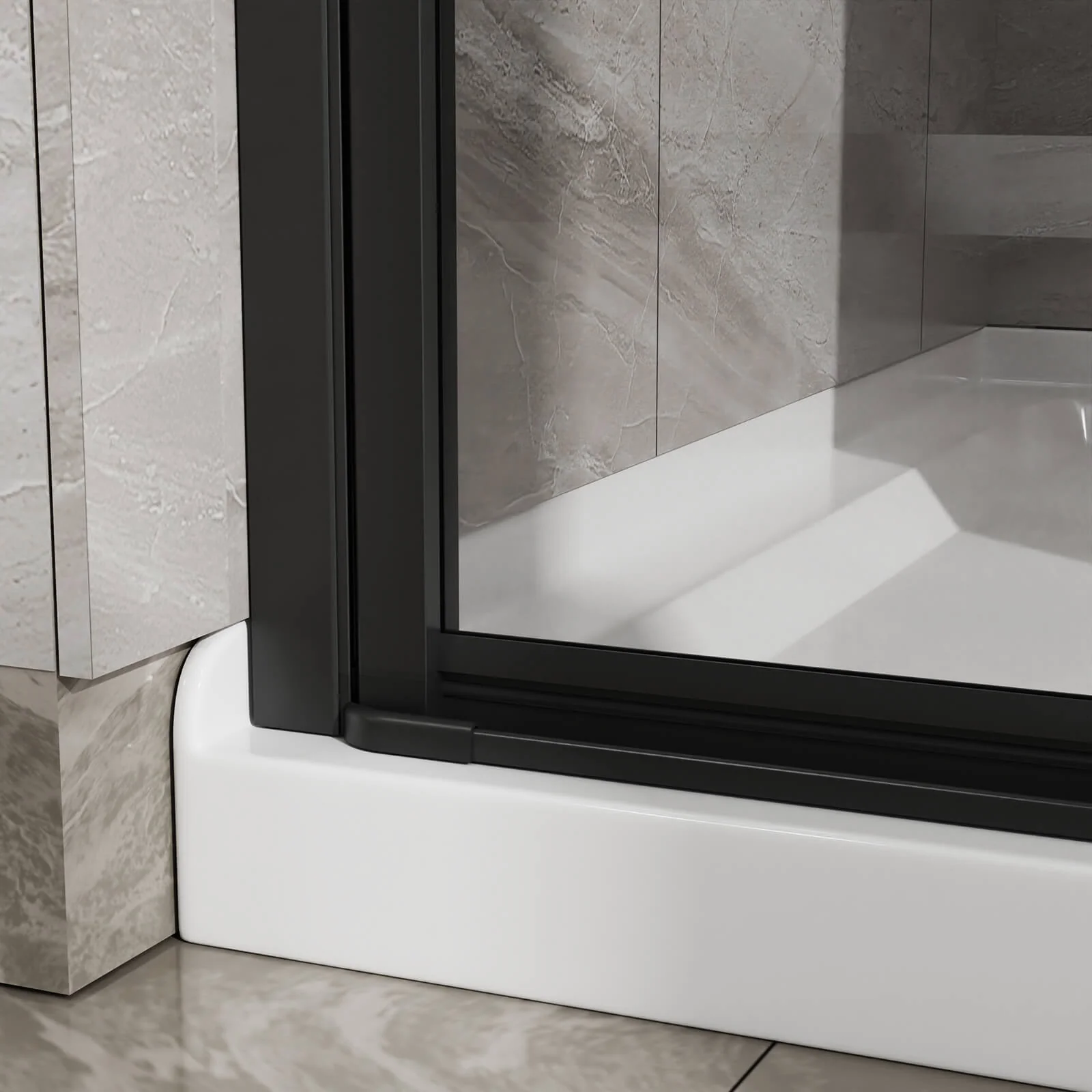 34"-35.2" x 72" Black Pivot Shower Door Kit with Tempered Glass and Acrylic Shower Pan - Image 5