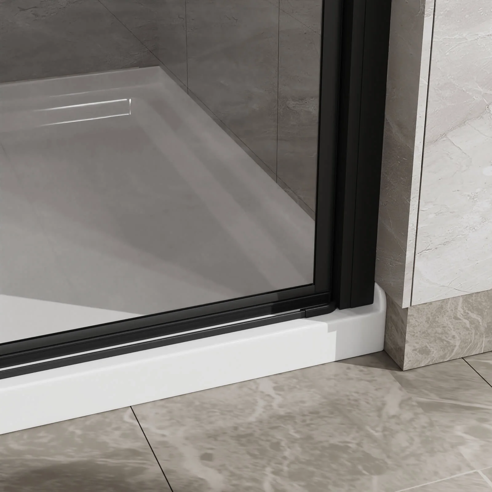 34"-35.2" x 72" Black Pivot Shower Door Kit with Tempered Glass and Acrylic Shower Pan - Image 6