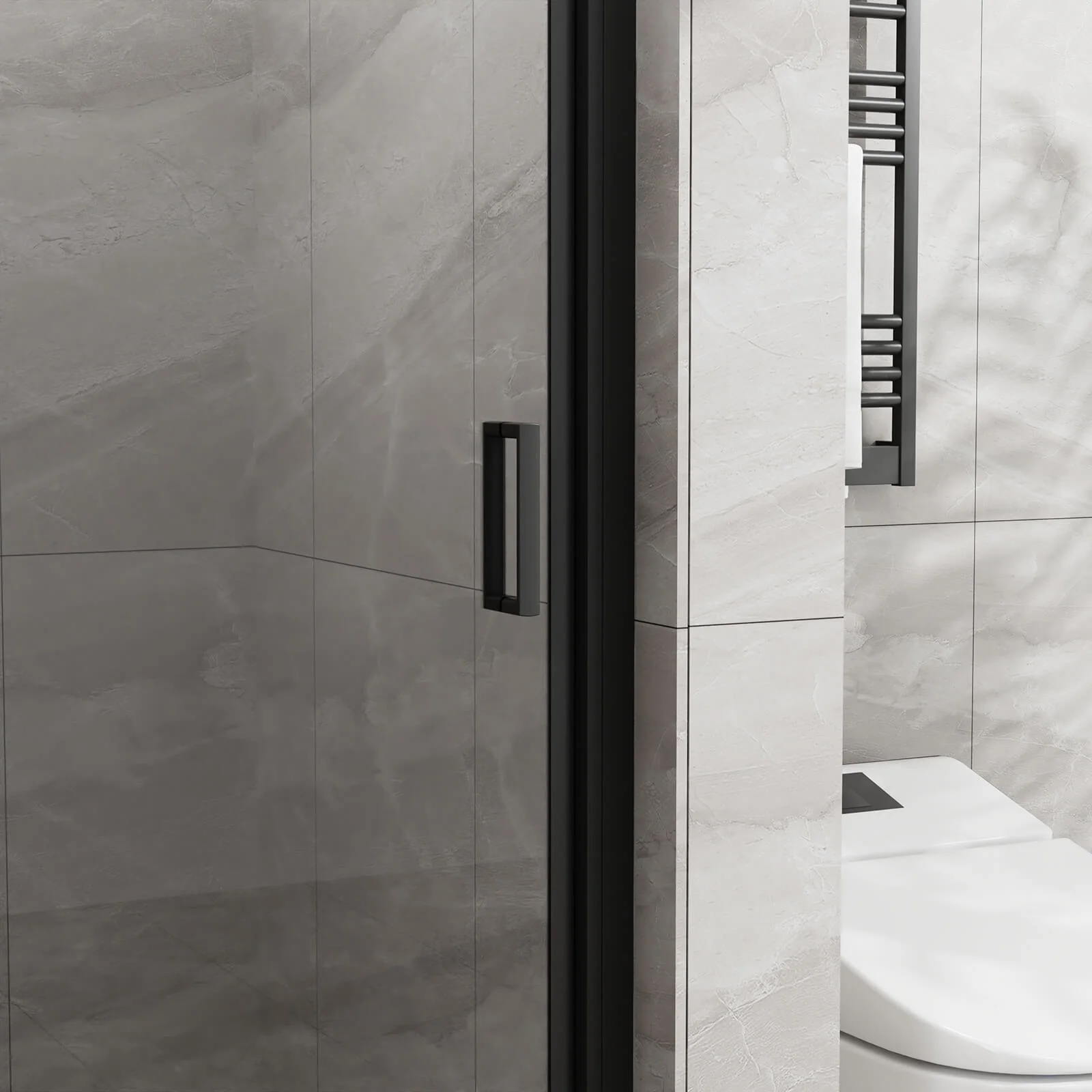 34"-35.2" x 72" Black Pivot Shower Door Kit with Tempered Glass and Acrylic Shower Pan - Image 7