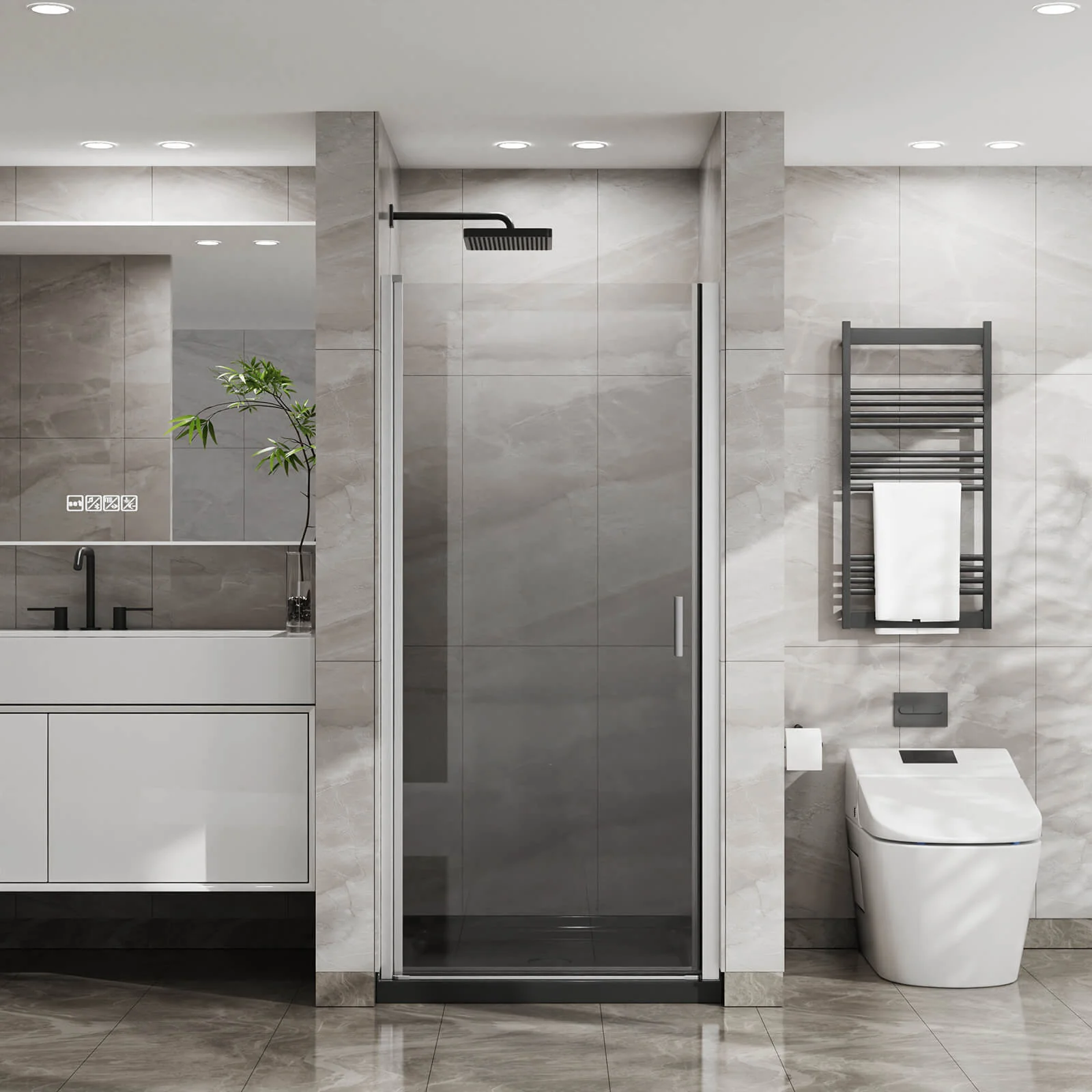 34"-35.2" x 72" Chrome Pivot Shower Door Kit with Tempered Glass and Acrylic Shower Pan - Image 3