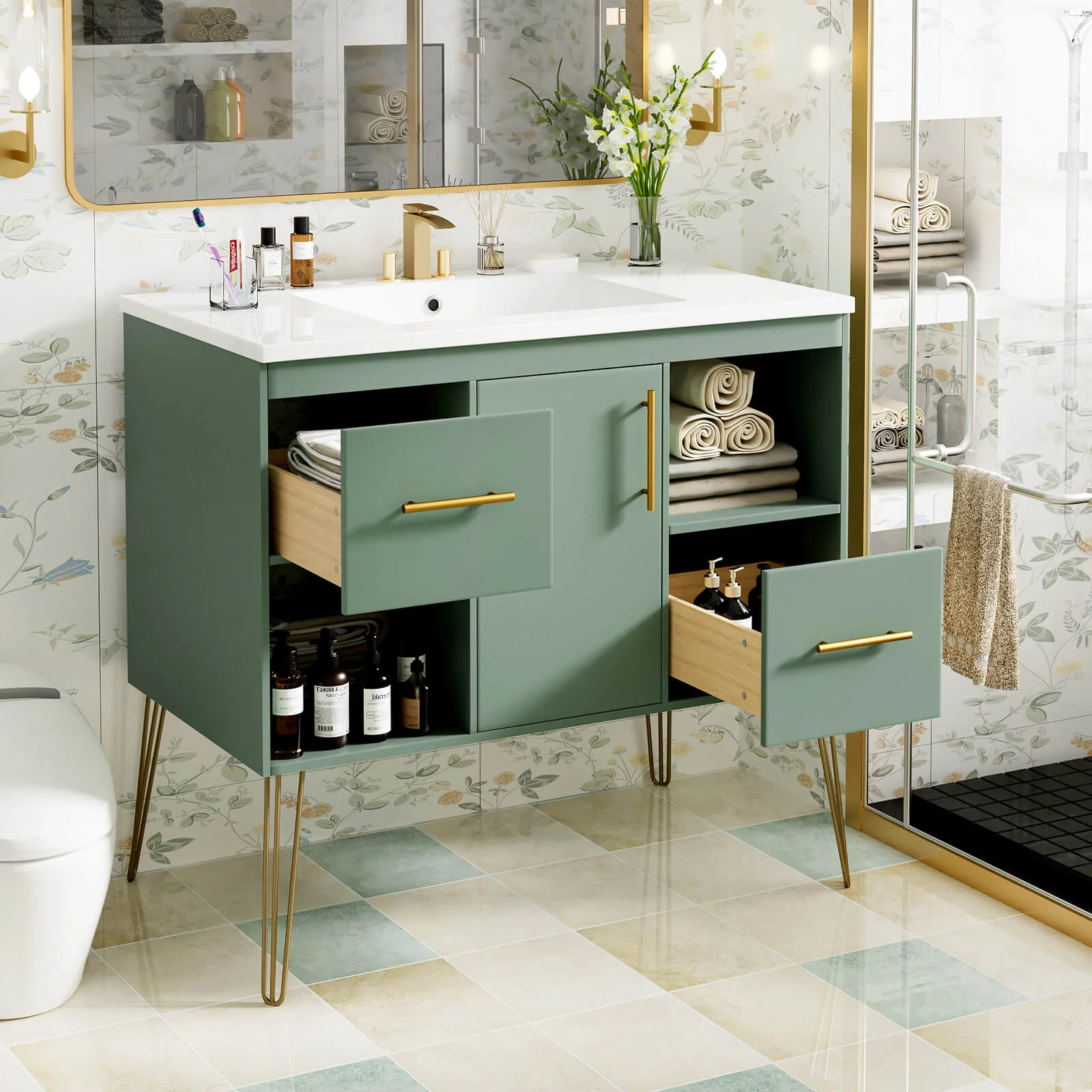 36" Bathroom Vanity with Gold Metal Legs - Image 2