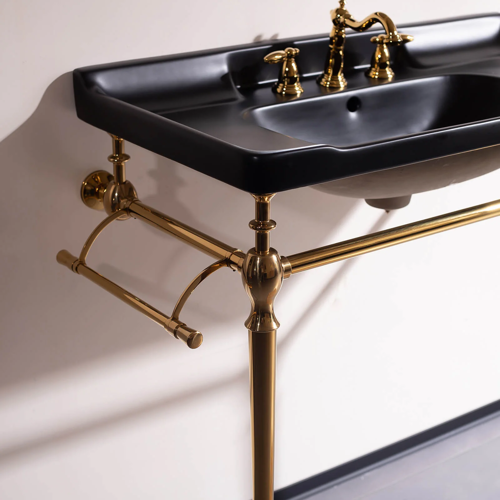 36" Black Ceramic Console Sink with Gold Metal Legs - Image 5