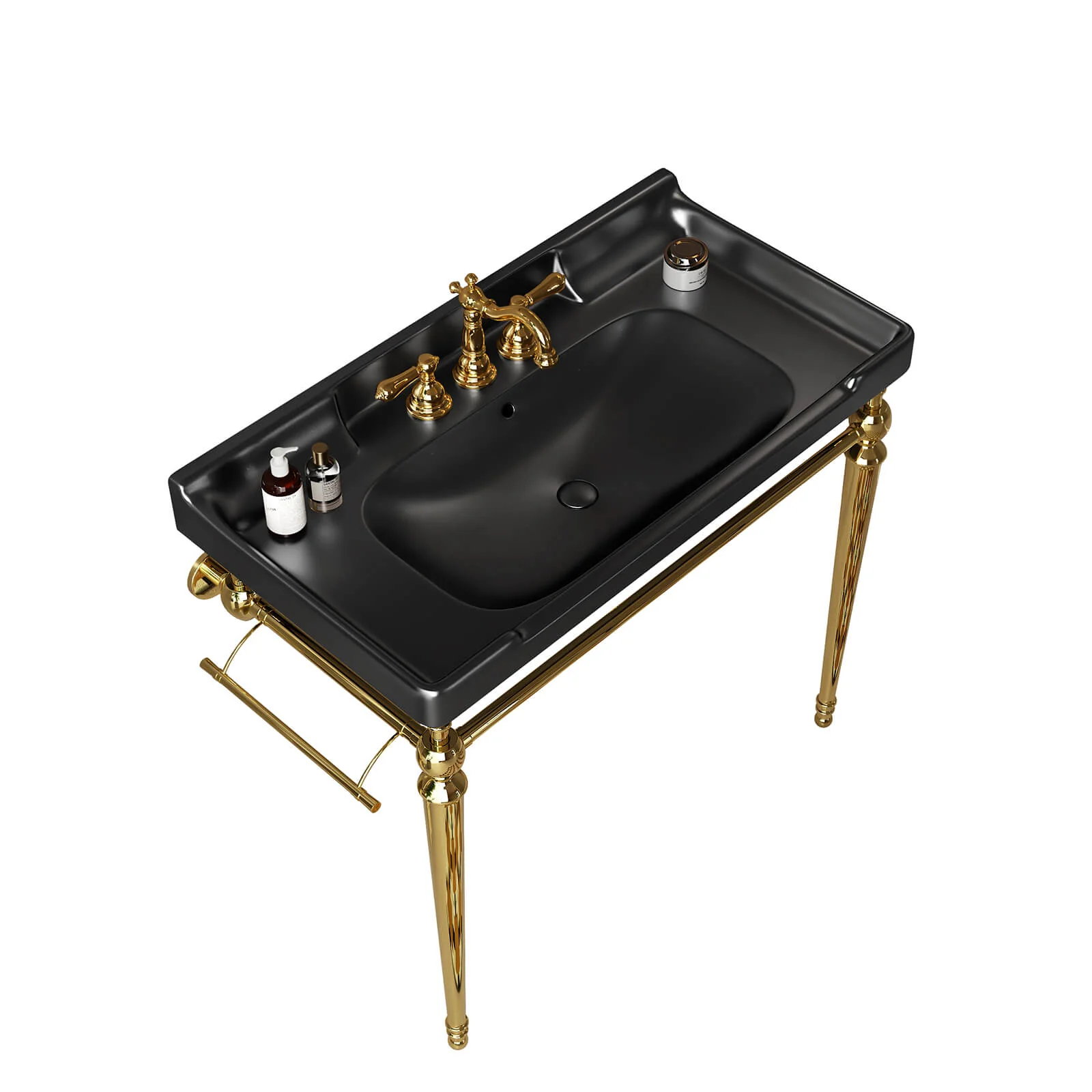 36" Black Ceramic Console Sink with Gold Metal Legs - Image 7