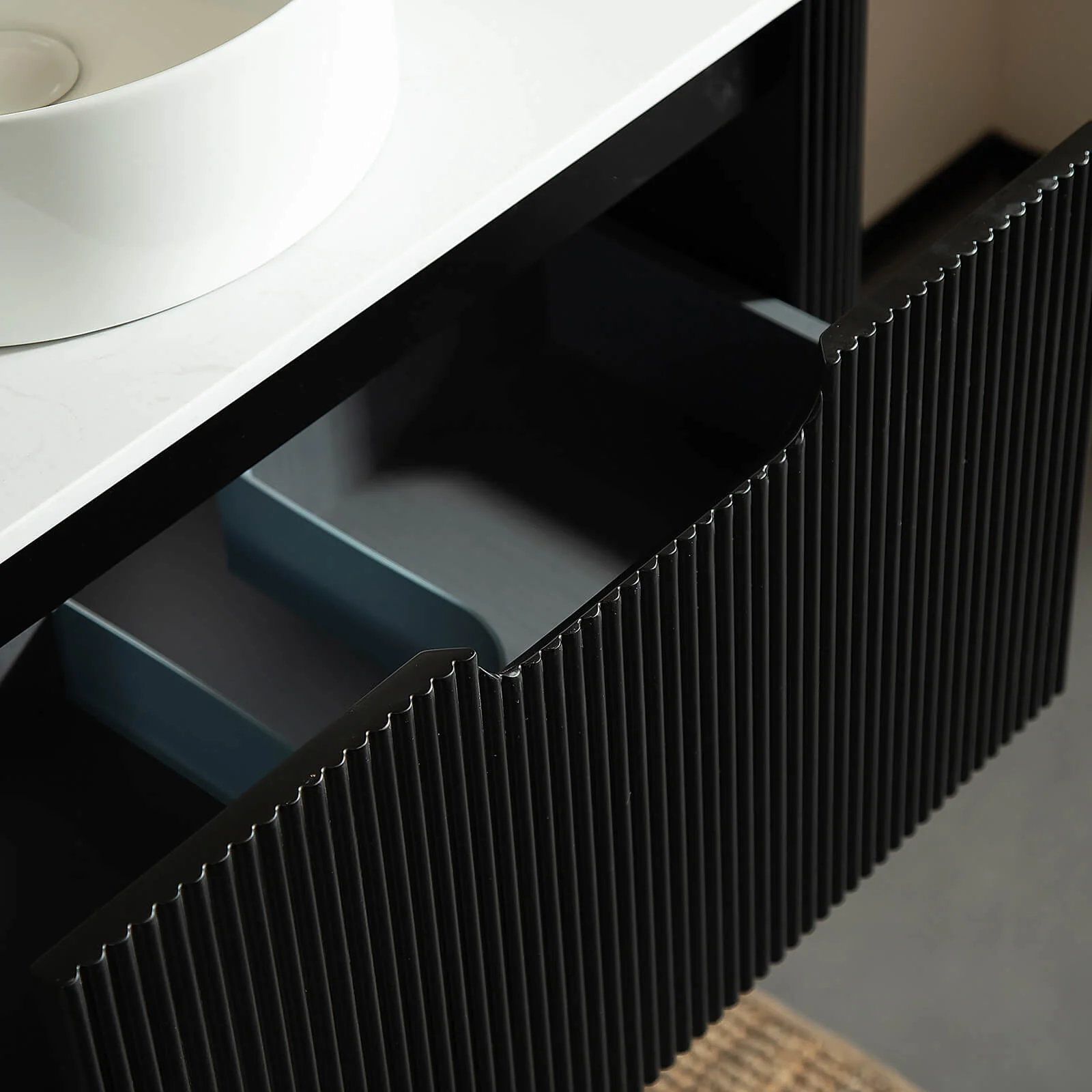 36" Black Curved Edges Floating Vanity with Round Vessel Sink - Image 5
