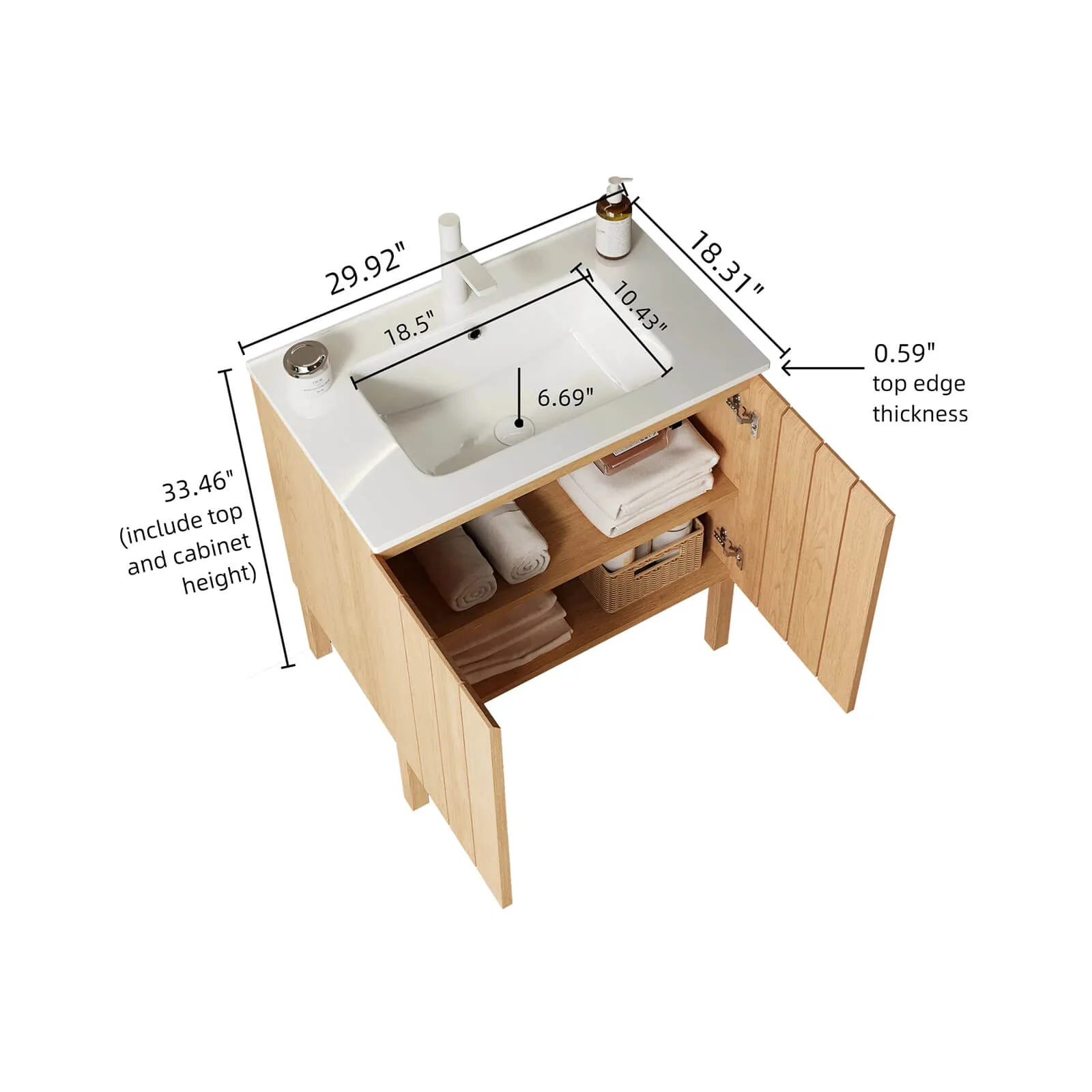 36" Freestanding Bathroom Vanity with Natural Wood-Grain Panels - Image 8
