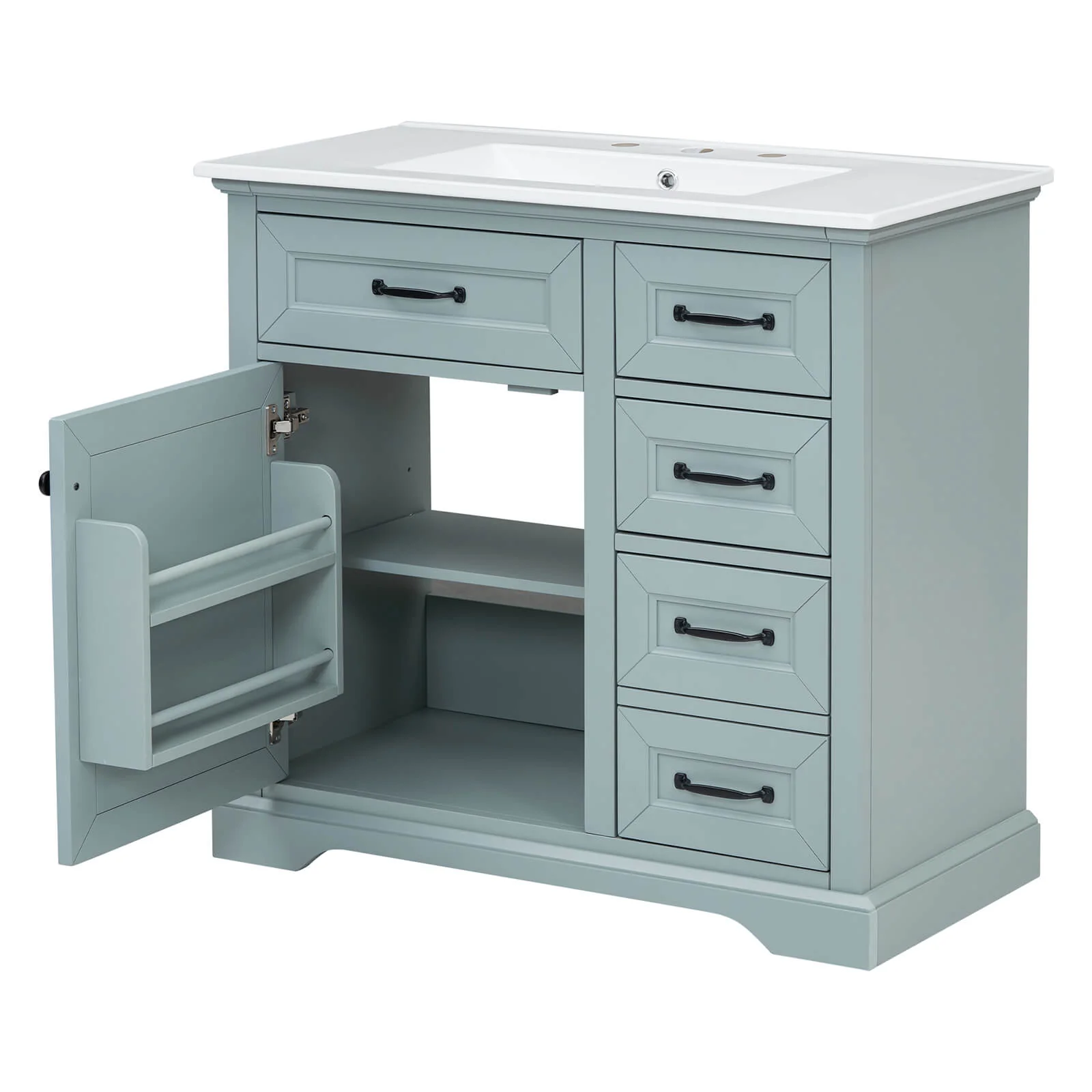 36" Gray-Green Bathroom Vanity with Rubberwood Frame - Image 10