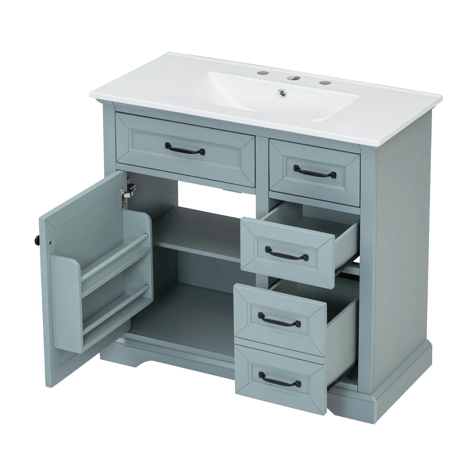 36" Gray-Green Bathroom Vanity with Rubberwood Frame - Image 11