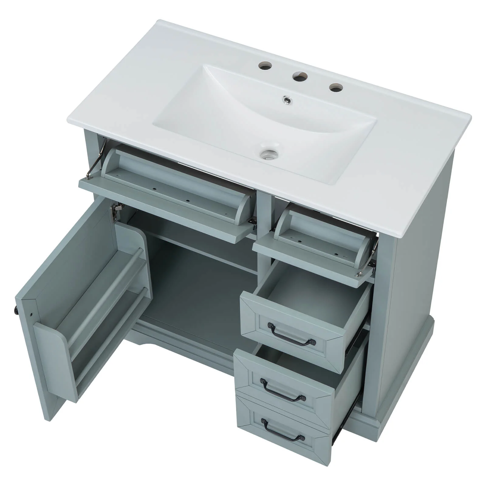 36" Gray-Green Bathroom Vanity with Rubberwood Frame - Image 12