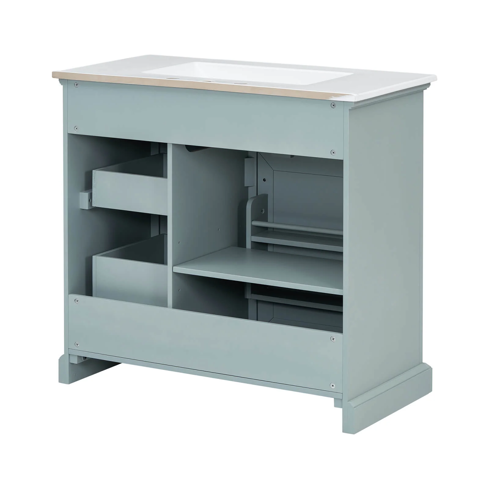 36" Gray-Green Bathroom Vanity with Rubberwood Frame - Image 13